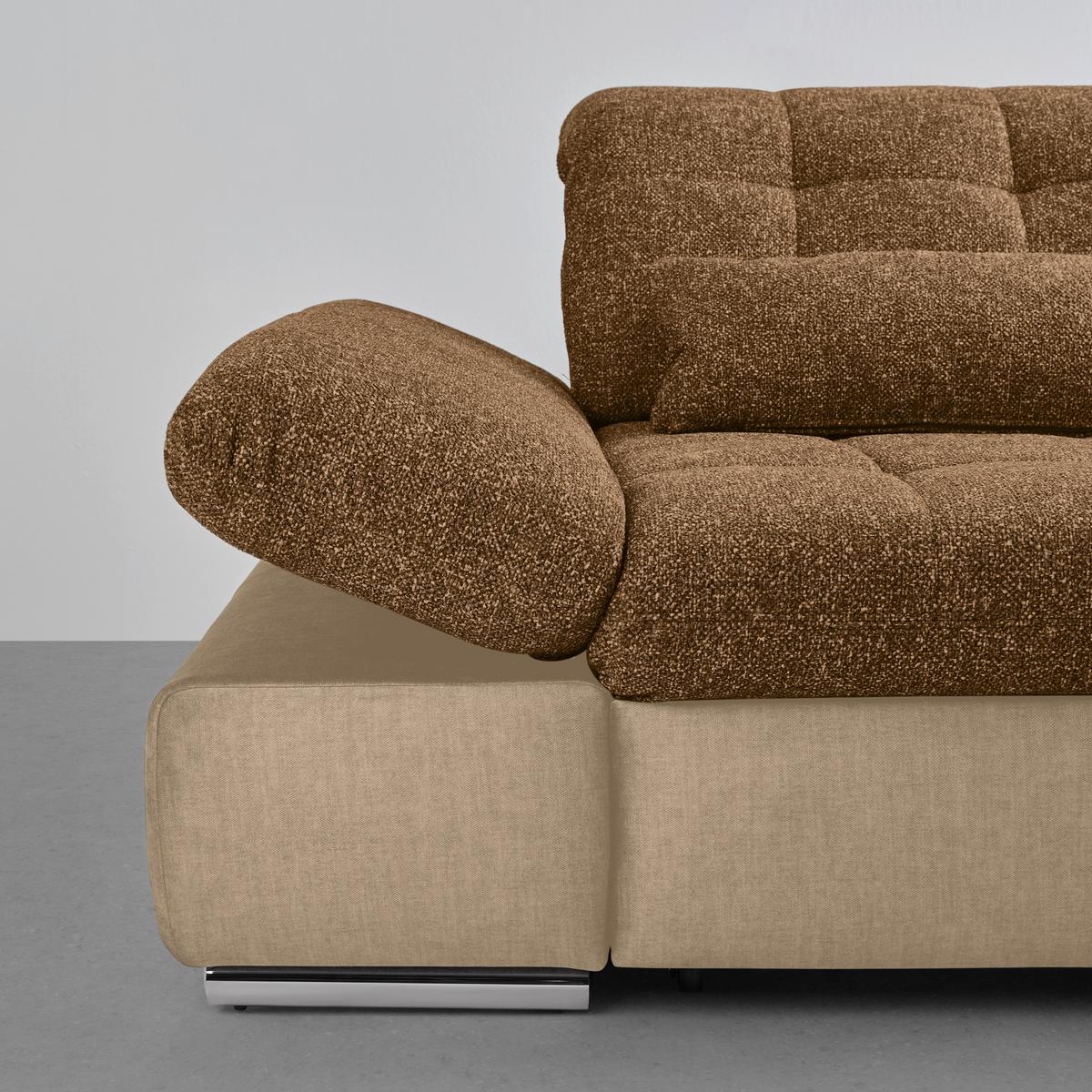 Rohová sedačka SANFINO, pravá, šedohnědá / koňaková - barvy chromu/koňaková, Konvenční, kov/dřevo (305/79-96/199cm) - Premium Living