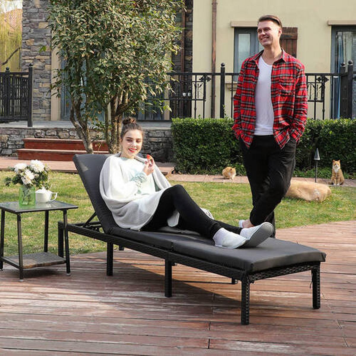 Gartenliege Schwarz Klappbar, B: 59 Cm - Schwarz, MODERN, Kunststoff/Textil (59/33/198cm) - Modante