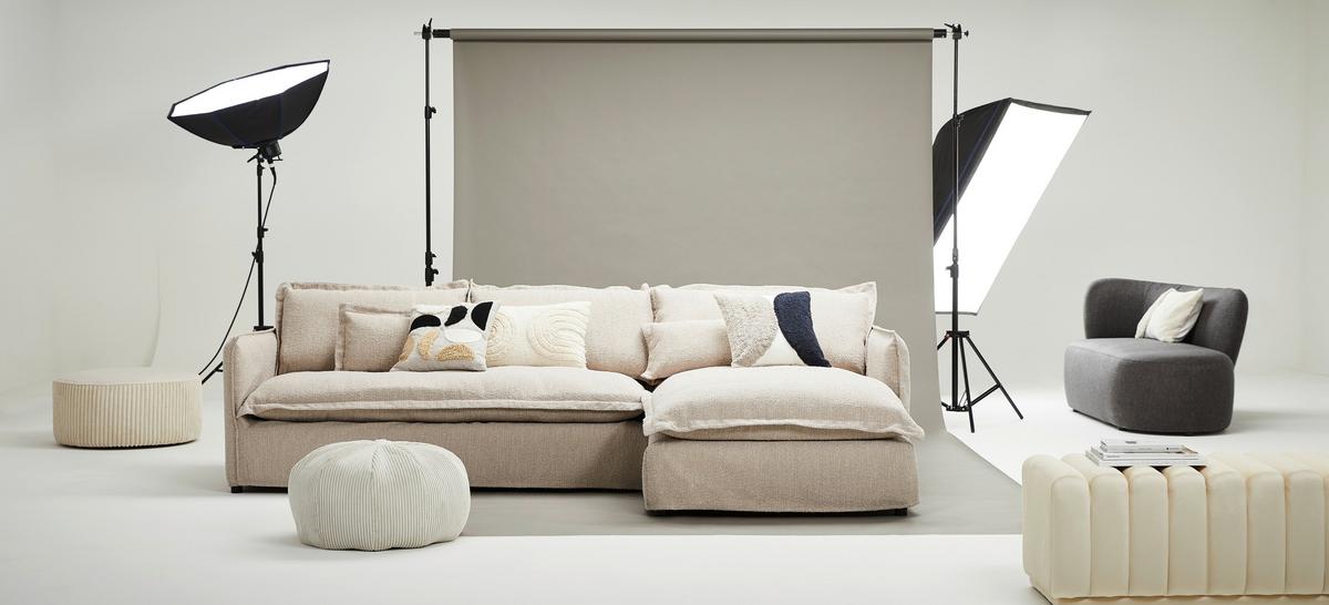 Ecksofa Toscana - Beige/Schwarz, Trend, Textil (295/165cm) - Livetastic