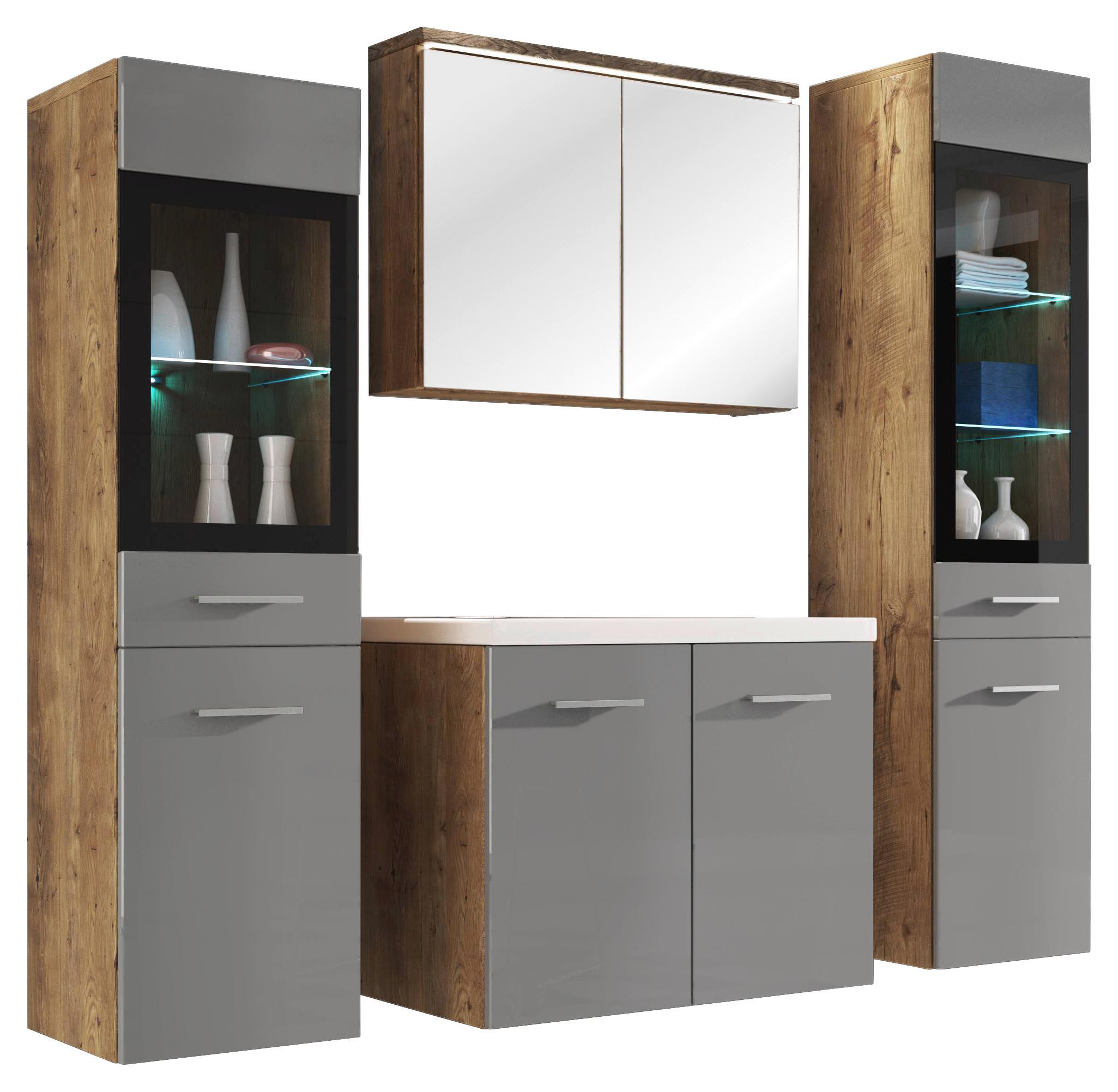 Kúpeľňa MADRIT II - sivá/farba gaštana, Basics, kompozitné drevo/plast (120cm) - P & B