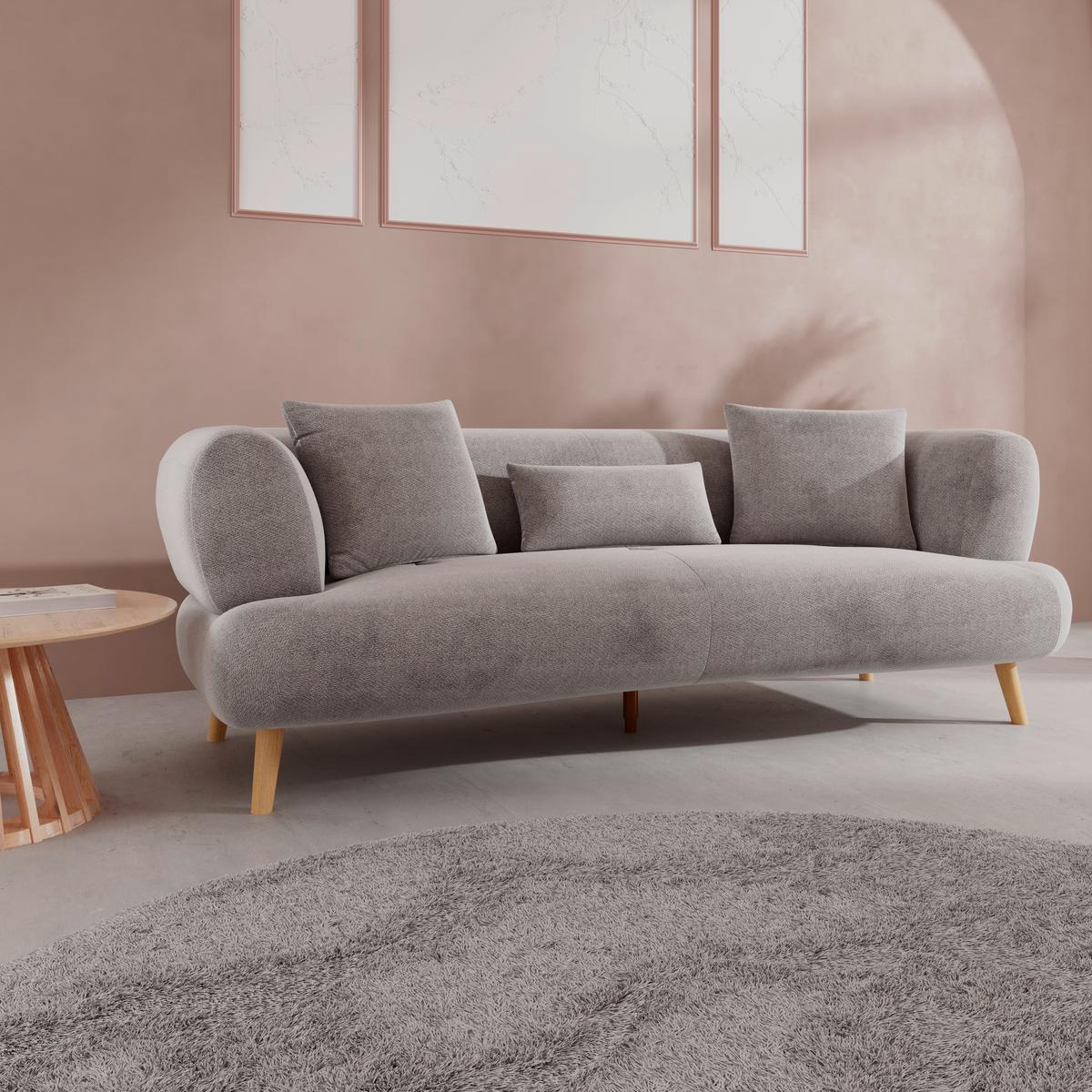 Pohovka ELISABETH, šedá, max. 360 kg - šedá/přírodní barvy, Moderní, dřevo/textil (216/81/94cm) - Bessagi Home