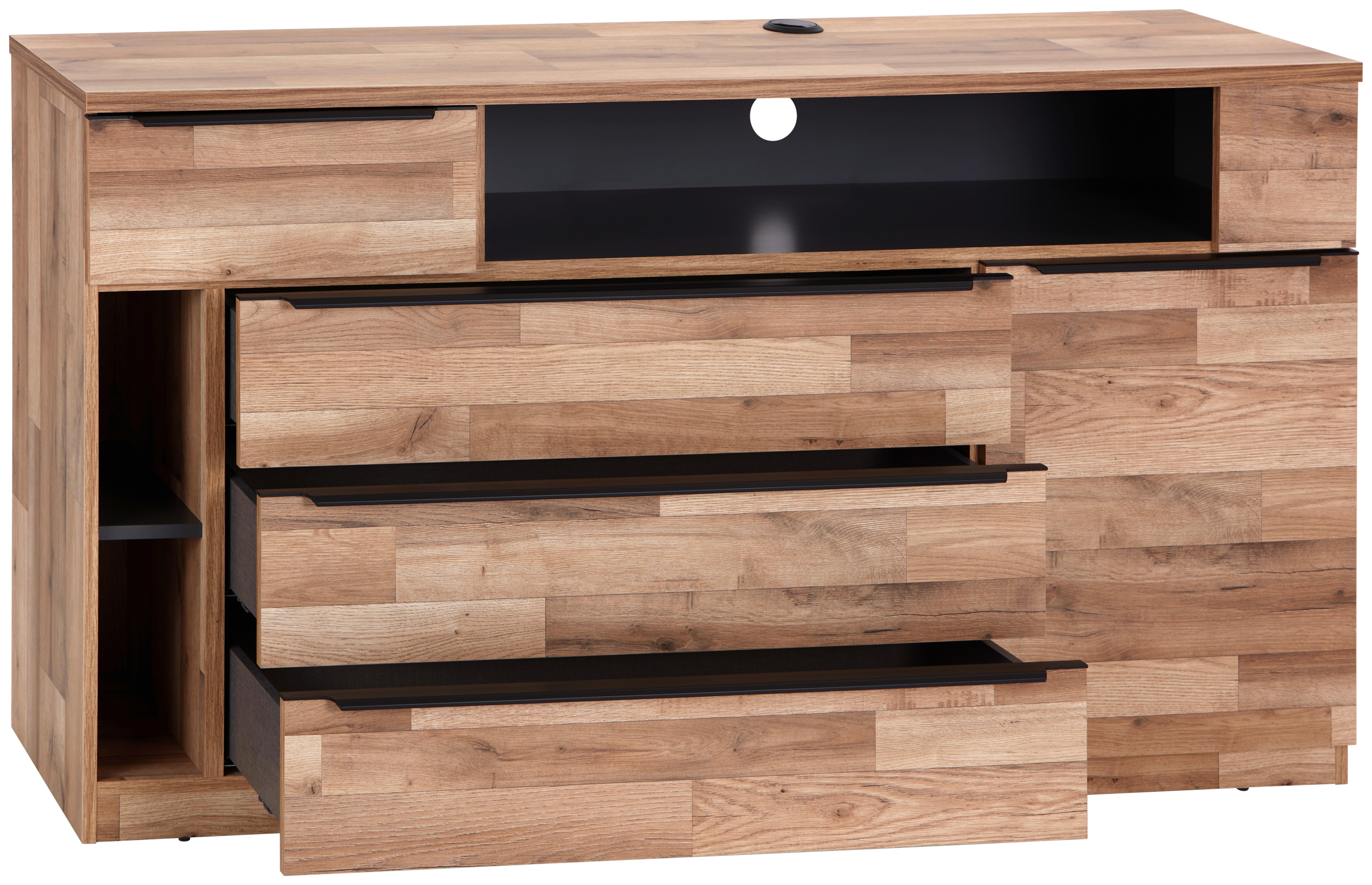 Kommode B: 150 cm James Eiche Dekor/Graphitfarben - Eichefarben/Schwarz, KONVENTIONELL, Holzwerkstoff (150/82,2/38cm) - James Wood