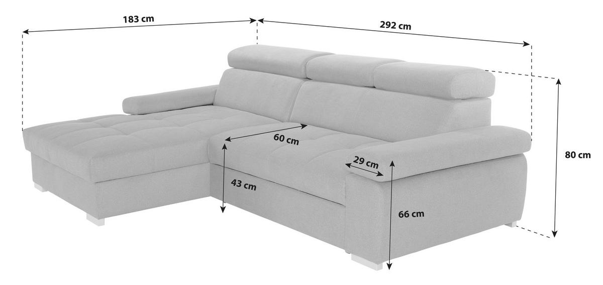 Ecksofa Mit Bettkasten Perry Graphitfarben 292x183 Cm - Silberfarben/Graphitfarben, Design, Textil (183/292cm) - Livetastic