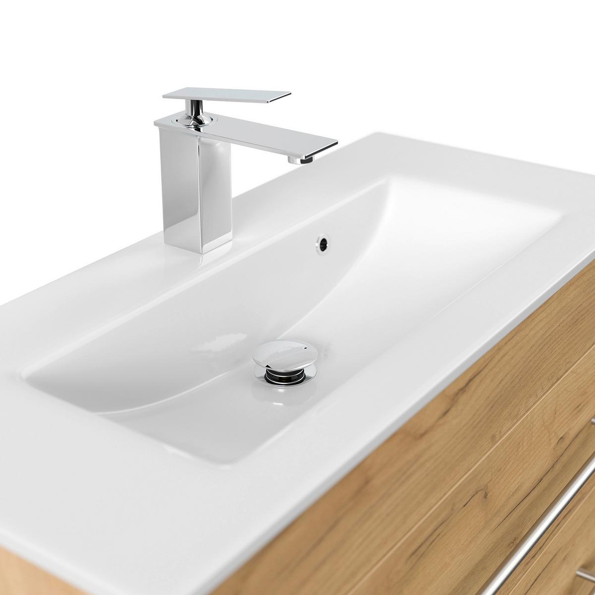 Badezimmer Portus Eiche Dekor B: 80,4 cm - Eichefarben/Weiß, MODERN, Keramik/Holzwerkstoff (80,4cm) - MID.YOU