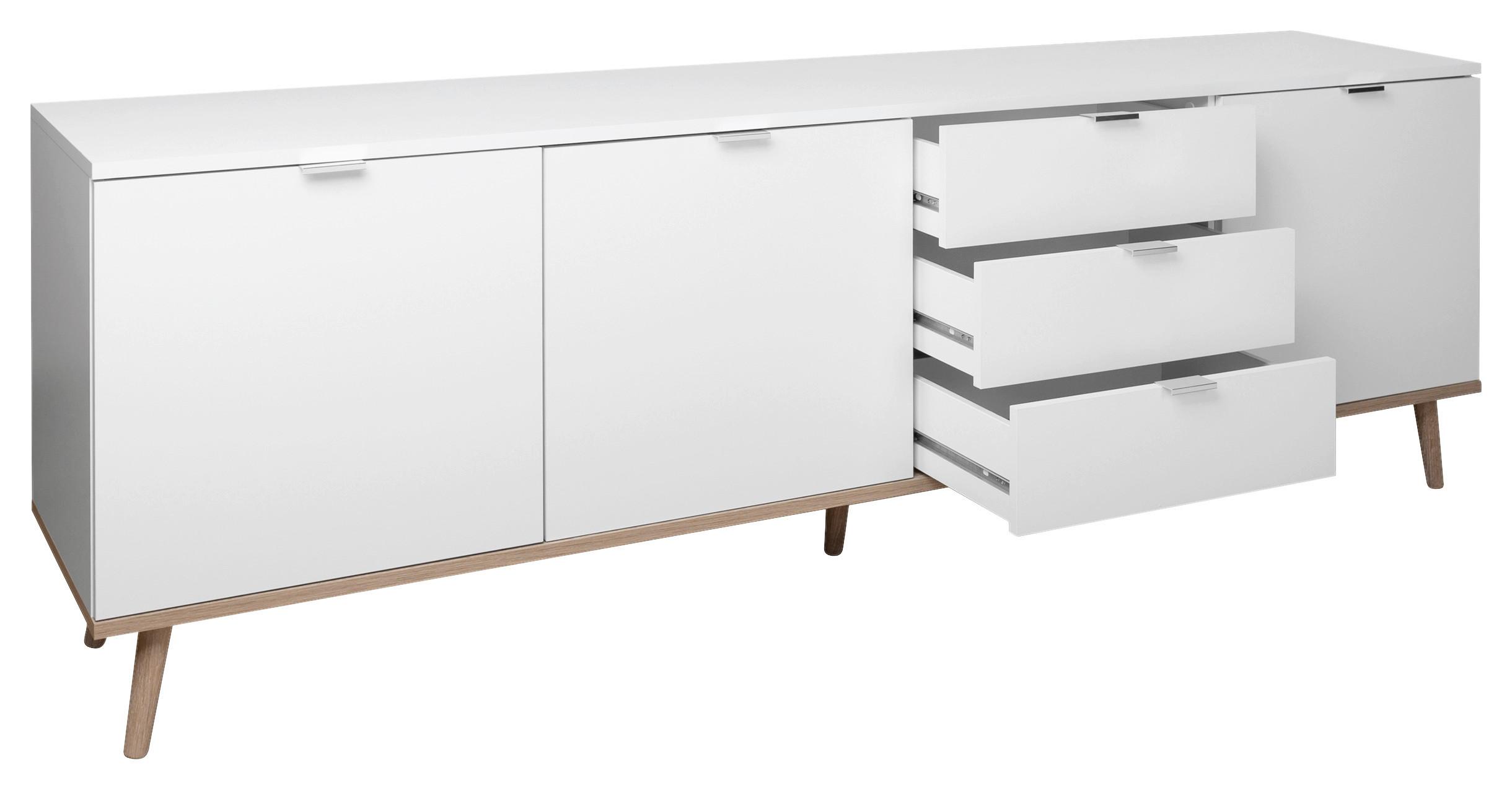 Sideboard Dekor Mit 3 Laden 200cm Göteborg 57 Sonoma Eiche - Weiß/Sonoma Eiche, KONVENTIONELL, Holzwerkstoff (200/68/40cm) - MID.YOU
