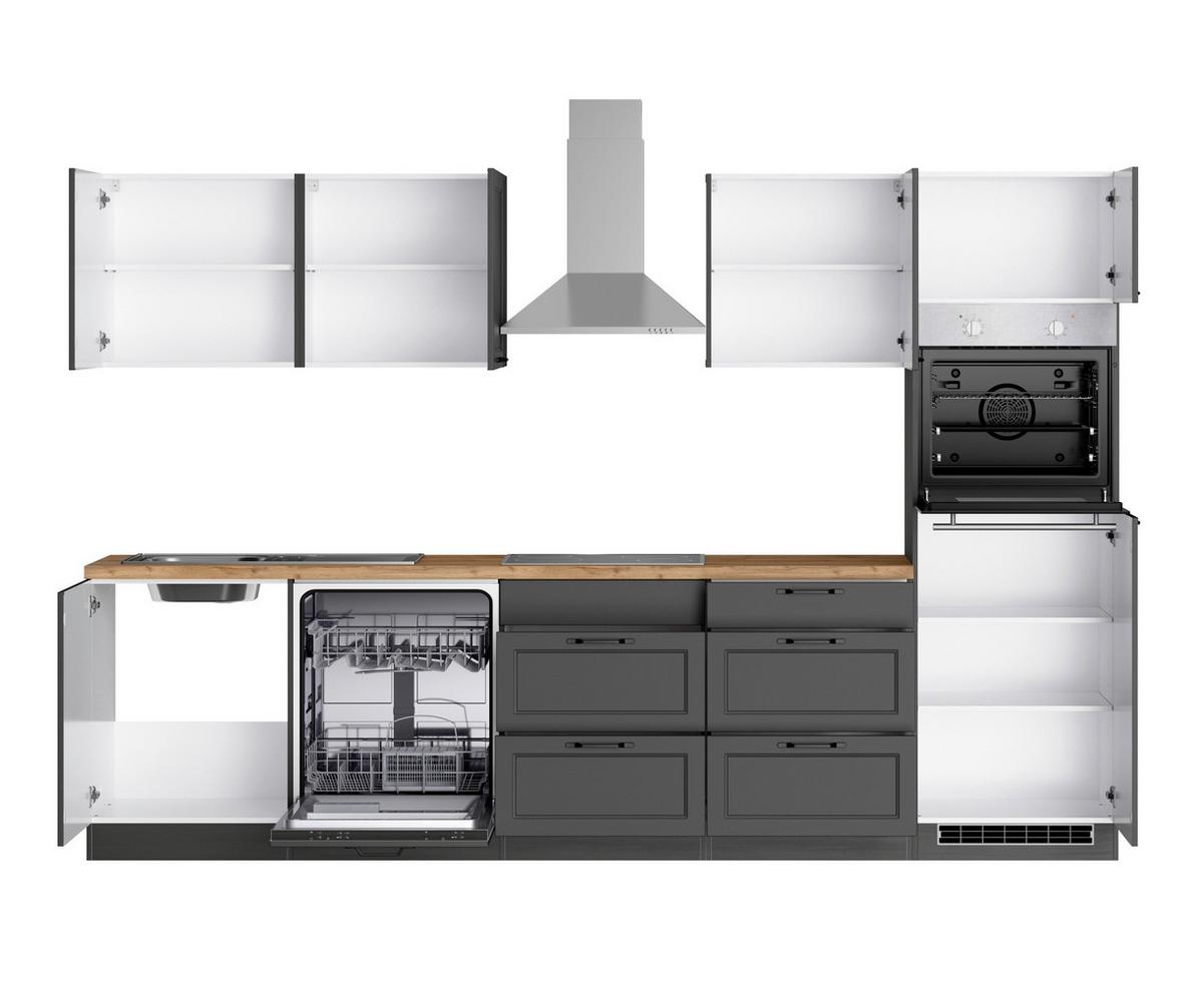 Küchenzeile Meran mit Geräten B: 300 cm Grau/Eiche Dekor - Eiche Wotan/Grau, LIFESTYLE, Holzwerkstoff (300cm) - Held
