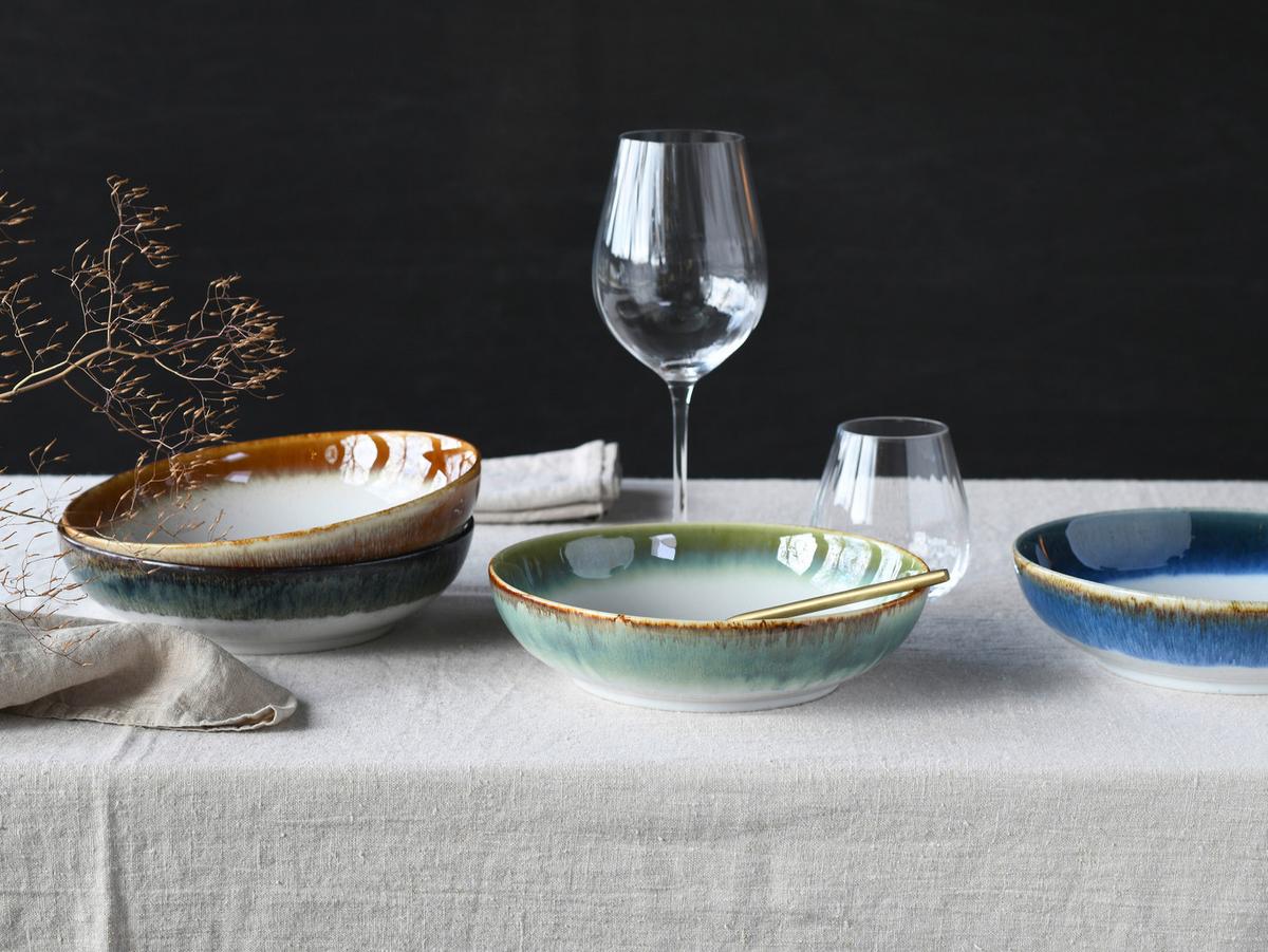 Schüsselset Steingut 4--teilig. DxH: 22,5x5 cm - Blau/Braun, Basics, Keramik (22,5/5cm) - Creatable
