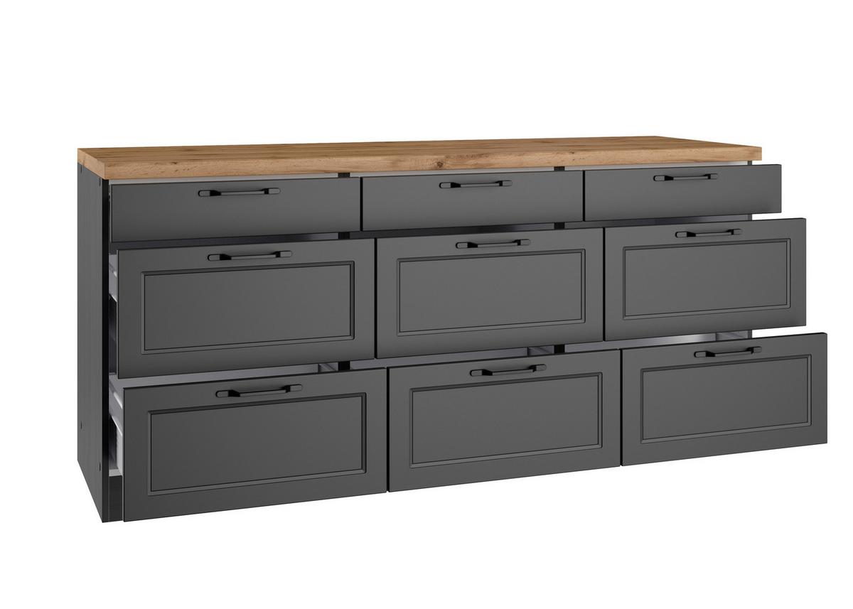 Küchenunterschrank Meran B: 180 Cm Grau/eiche Dekor - Eiche Wotan/Grau, LIFESTYLE, Holzwerkstoff (180/86/60cm) - Held