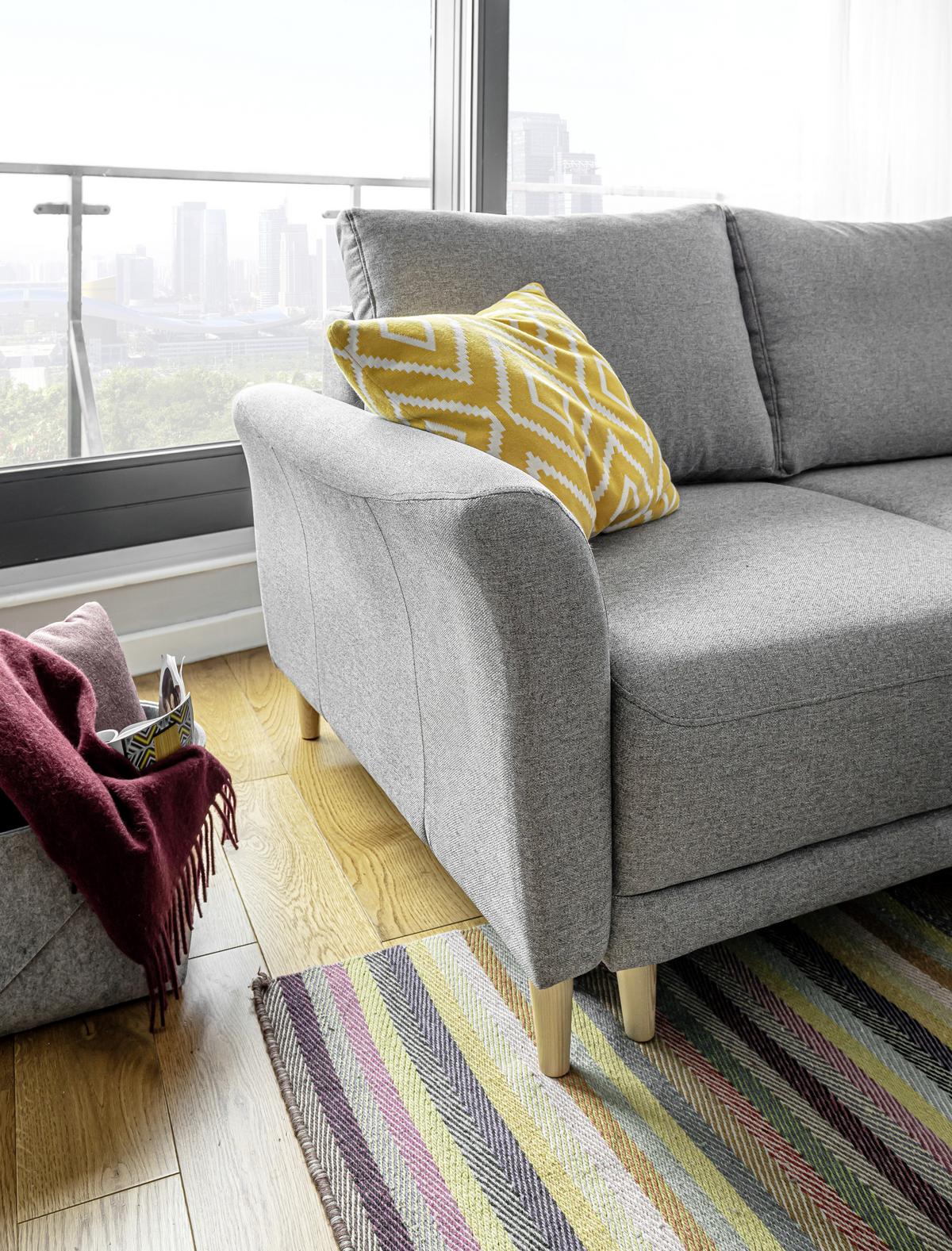 Sedací souprava s rozkladem LEA světle šedá - barvy borovice/světle šedá, Basics, dřevo/textil (240/198cm) - MID.YOU