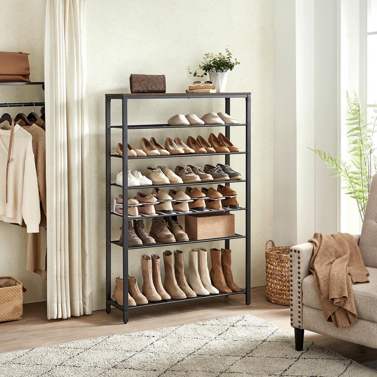 REGÁL NA TOPÁNKY SHOE RACK - hnedá/čierna, Modern, kov/kompozitné drevo (100/152/30cm) - MID.YOU