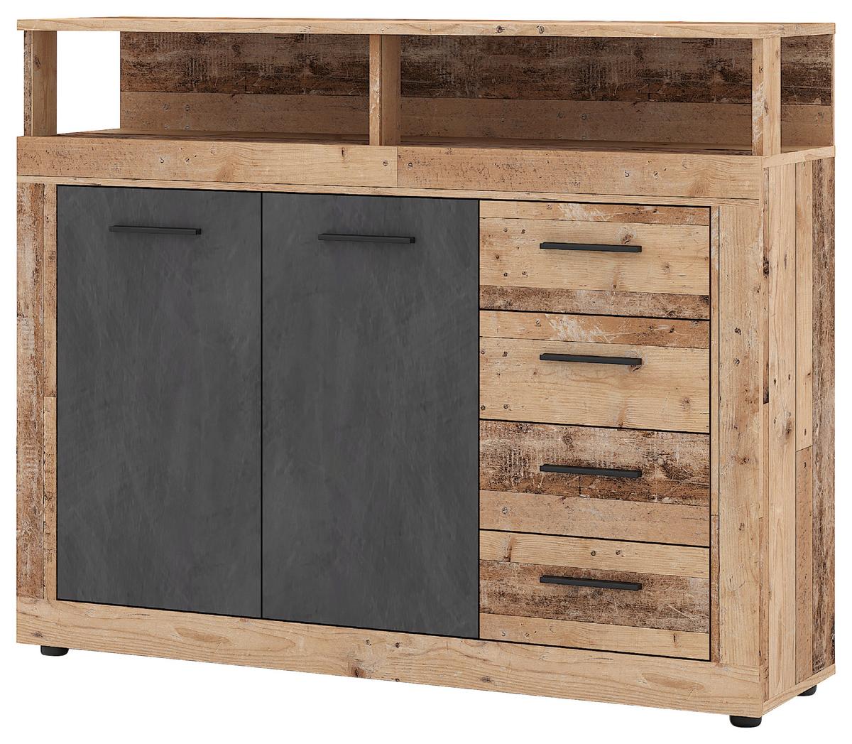 Kommode 119,5cm Luna A Anthrazit - Eichefarben/Anthrazit, Design, Holzwerkstoff (119,5/96,8/32cm) - MID.YOU
