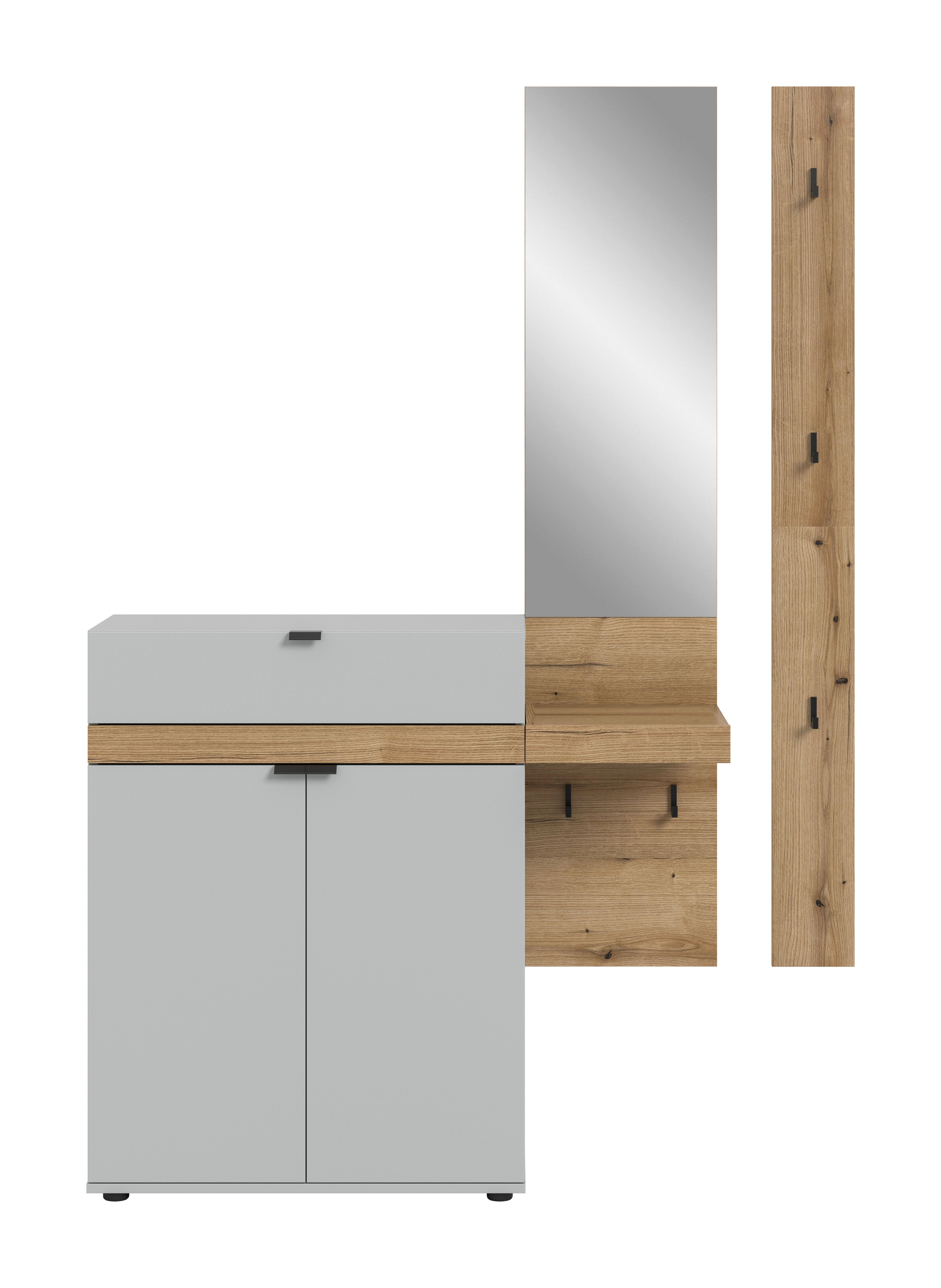 Garderobe Naro Grau /Eiche dunkel Dekor B: 148cm - Eiche dunkel/Grau, Design, Holzwerkstoff (148/194/37cm) - Livetastic