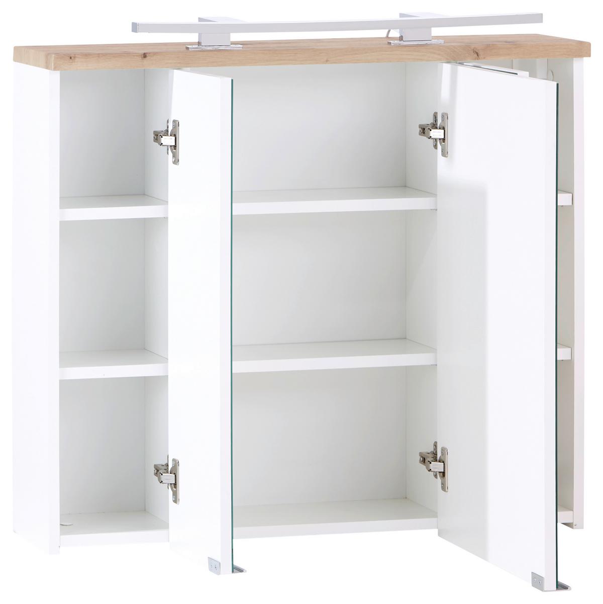 Spiegelschrank Marbella Mit Led 3-Türig Bht: 80x70x20 Cm - Weiß, MODERN, Glas/Holzwerkstoff (80/70/20cm)