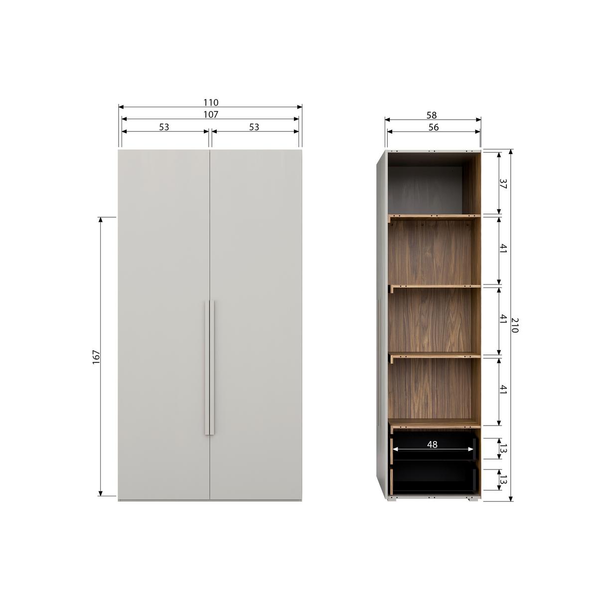 Drehtürenschrank Rens, Grau B: 110 cm - Walnussfarben/Grau, Design, Holz (110/210/58cm) - Livetastic
