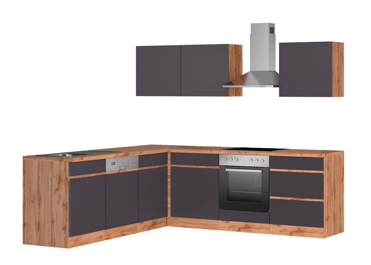 Eckküche Turin Mit Geräte 240x240 Cm Grau/eiche Dekor - Eiche Wotan/Grau, Design, Holzwerkstoff (240/240cm) - Held