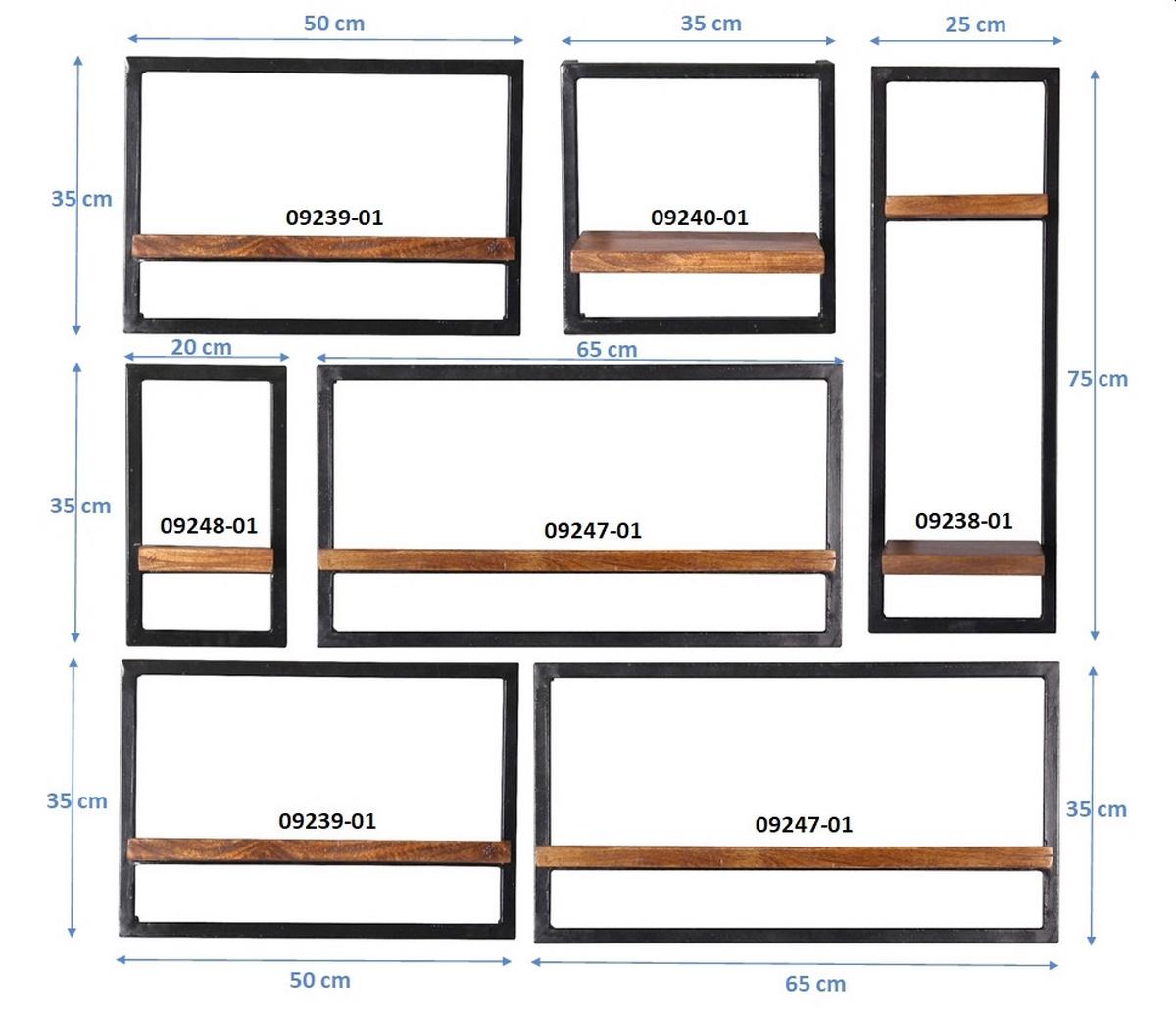 Wandregalset 7-tlg. Mangoholz B: 120cm - Schwarz/Naturfarben, Design, Holz/Metall (120/110/25cm) - MID.YOU