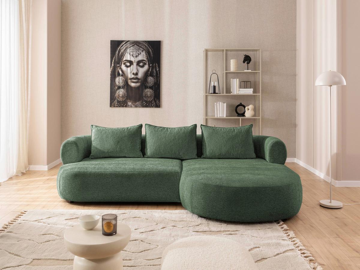 Ecksofa Ferro Grün S: 256x156 cm - Schwarz/Grün, Design, Textil (256/156cm) - Livetastic