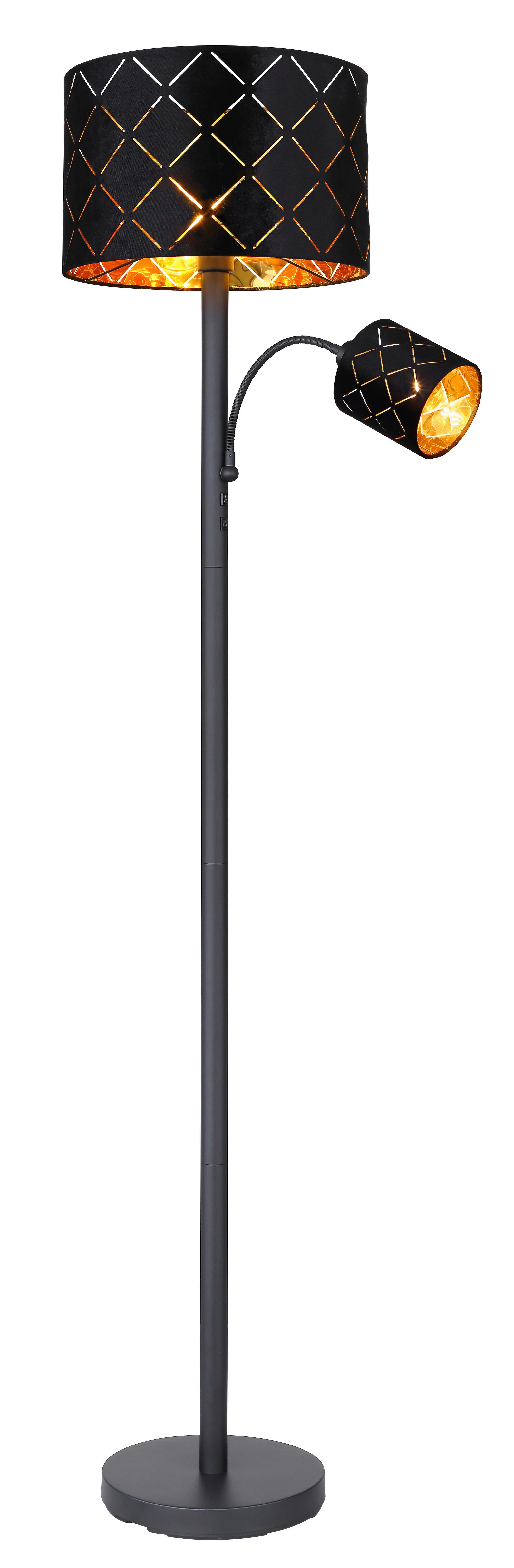 Stehlampe Gabriela Schwarz mit Flexarm und Schalter - Schwarz, ROMANTIK / LANDHAUS, Textil/Metall (35/162cm) - James Wood