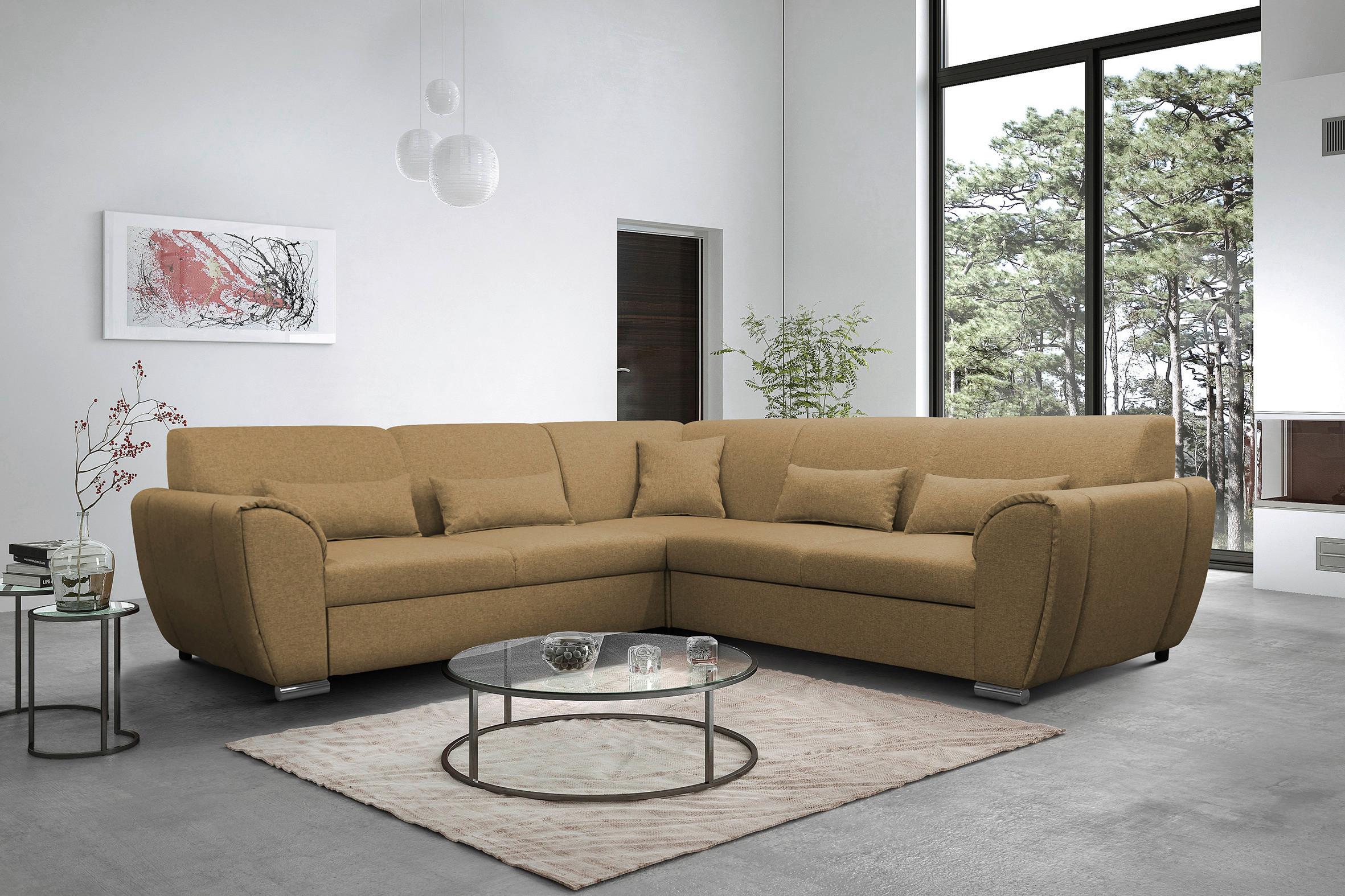 Ecksofa Delux Gelb Mit Schlaffunktion Ottomane Rechts - Gelb/Silberfarben, Design, Textil (266/266cm) - Livetastic
