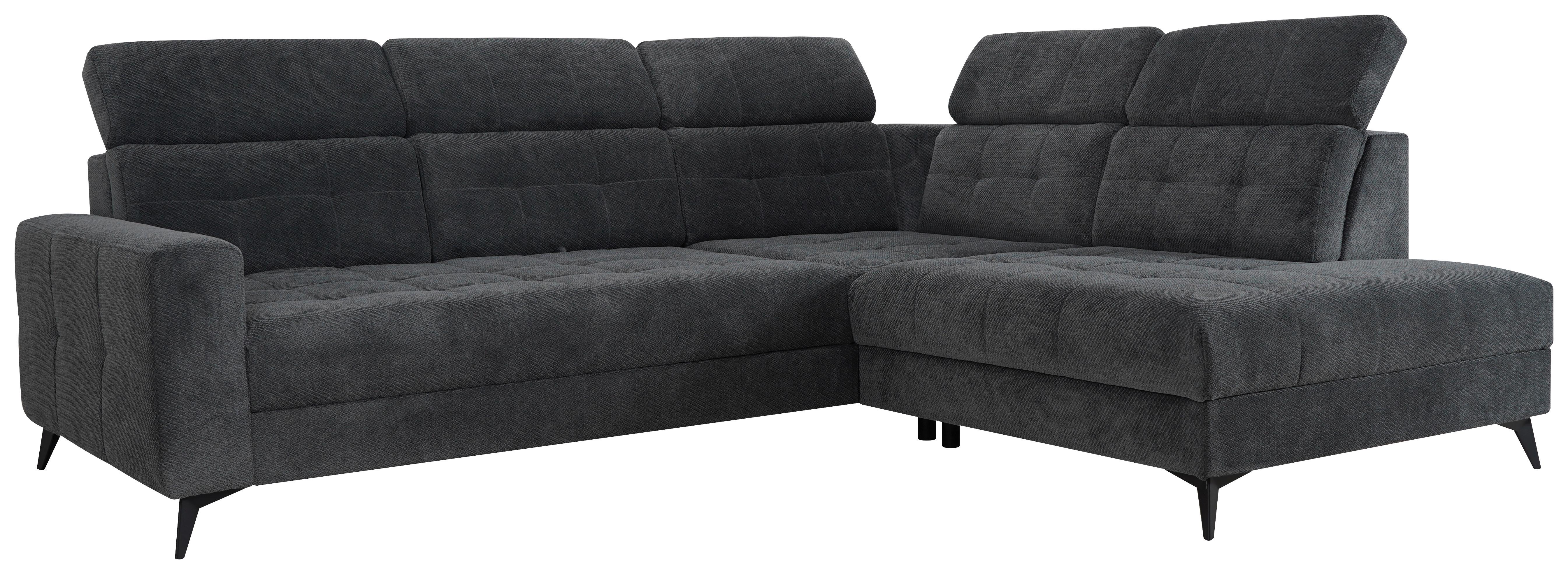 Ecksofa Barletta New Dunkelgrau, Lf: 146x227 cm - Dunkelgrau/Schwarz, ROMANTIK / LANDHAUS, Textil (289/228cm) - Luca Bessoni