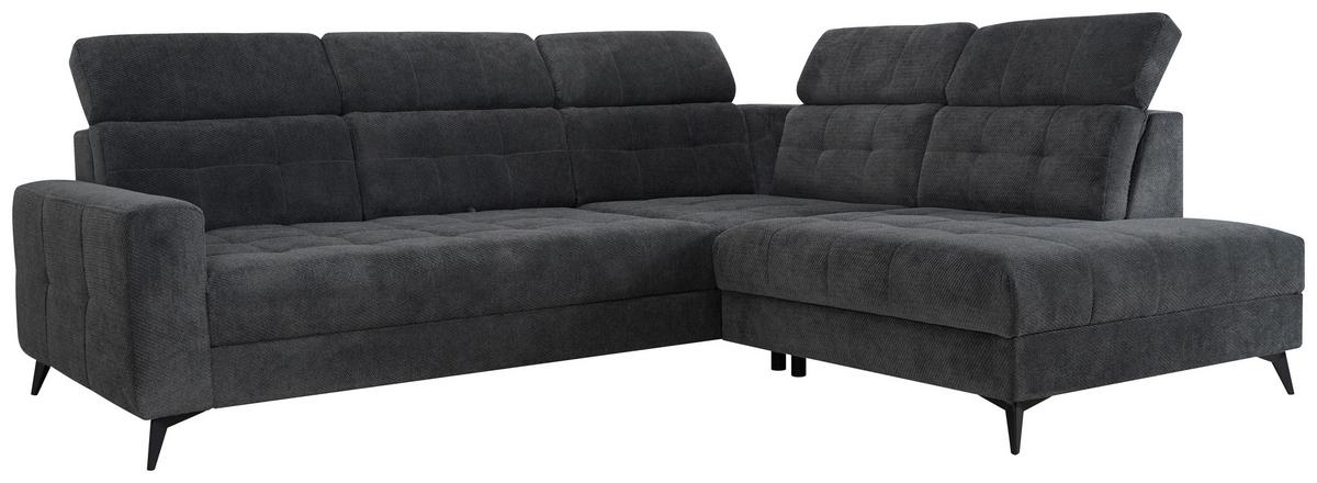 Ecksofa Barletta New Dunkelgrau, Lf: 146x227 cm - Dunkelgrau/Schwarz, ROMANTIK / LANDHAUS, Textil (289/228cm) - Luca Bessoni