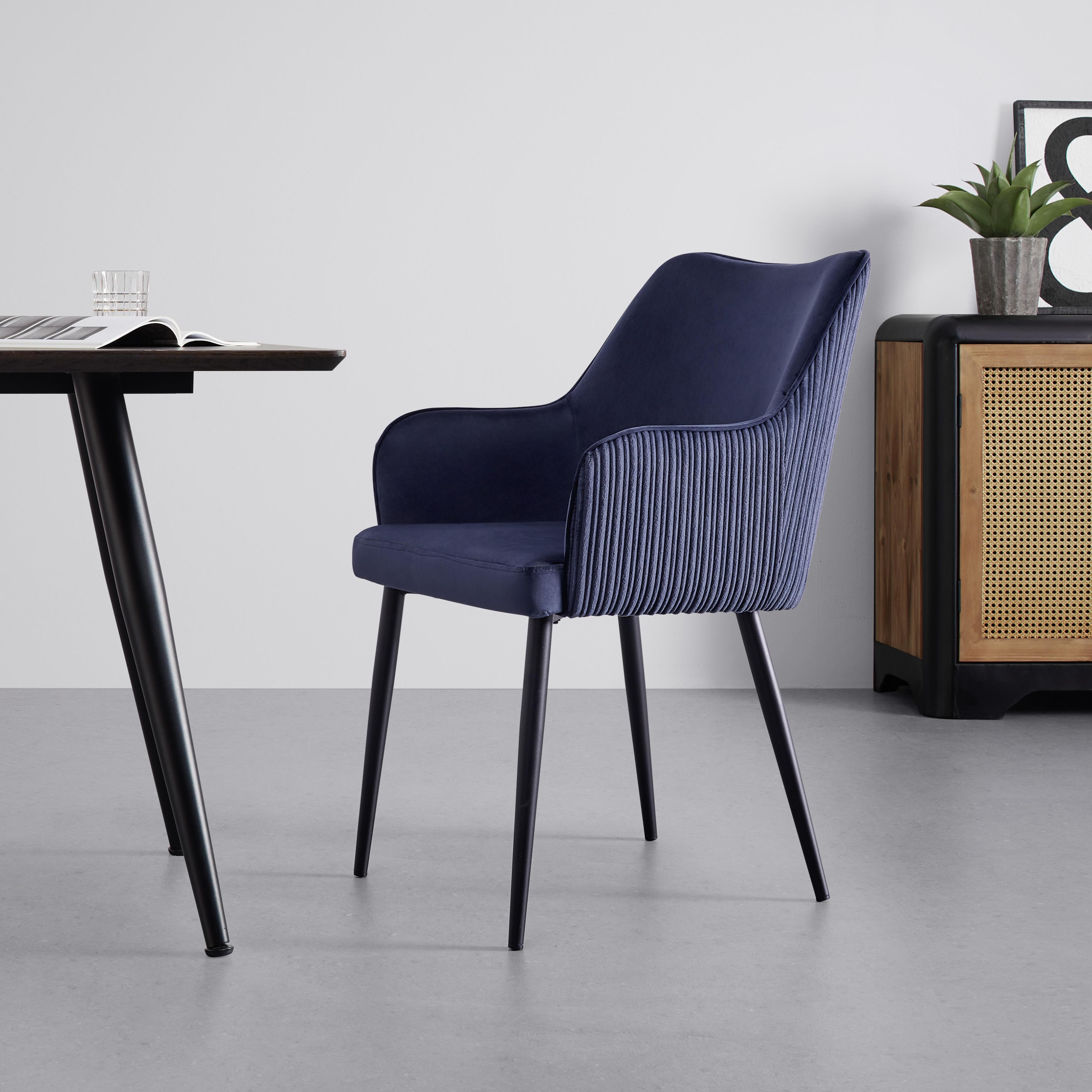 Sametová Židle Caria Modrá - modrá/černá, Moderní, kov/dřevo (57/89/60cm) - Bessagi Home