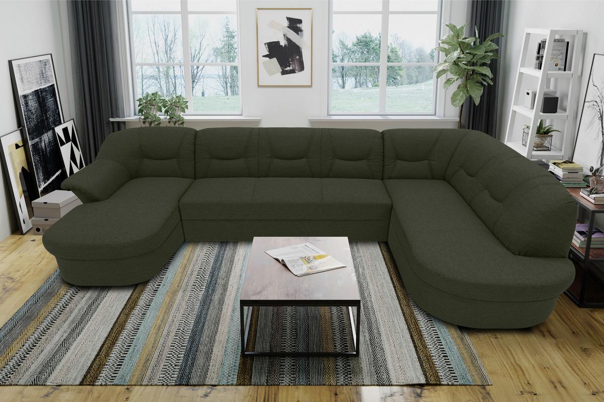 Wohnlandschaft Sarafina Grün - Schwarz/Grün, KONVENTIONELL, Textil (146/295/180cm) - MID.YOU