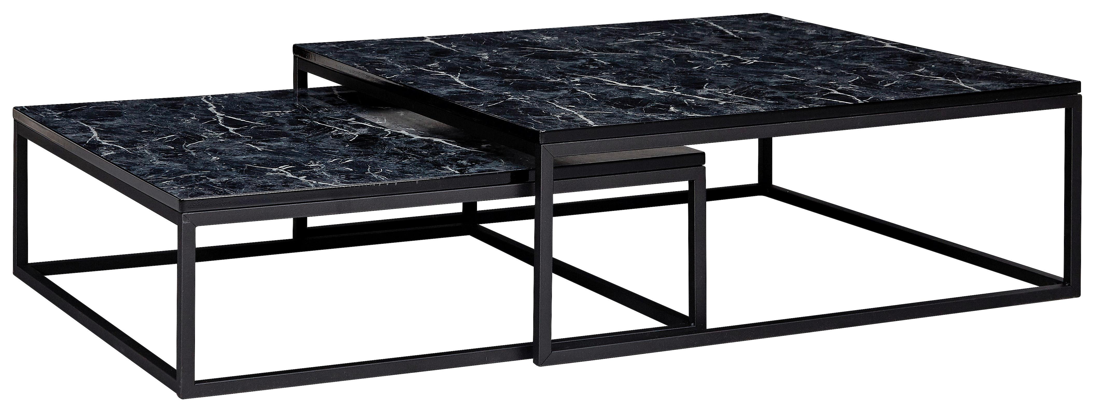 Couchtisch 2er-set In Marmoroptik, Schwarz