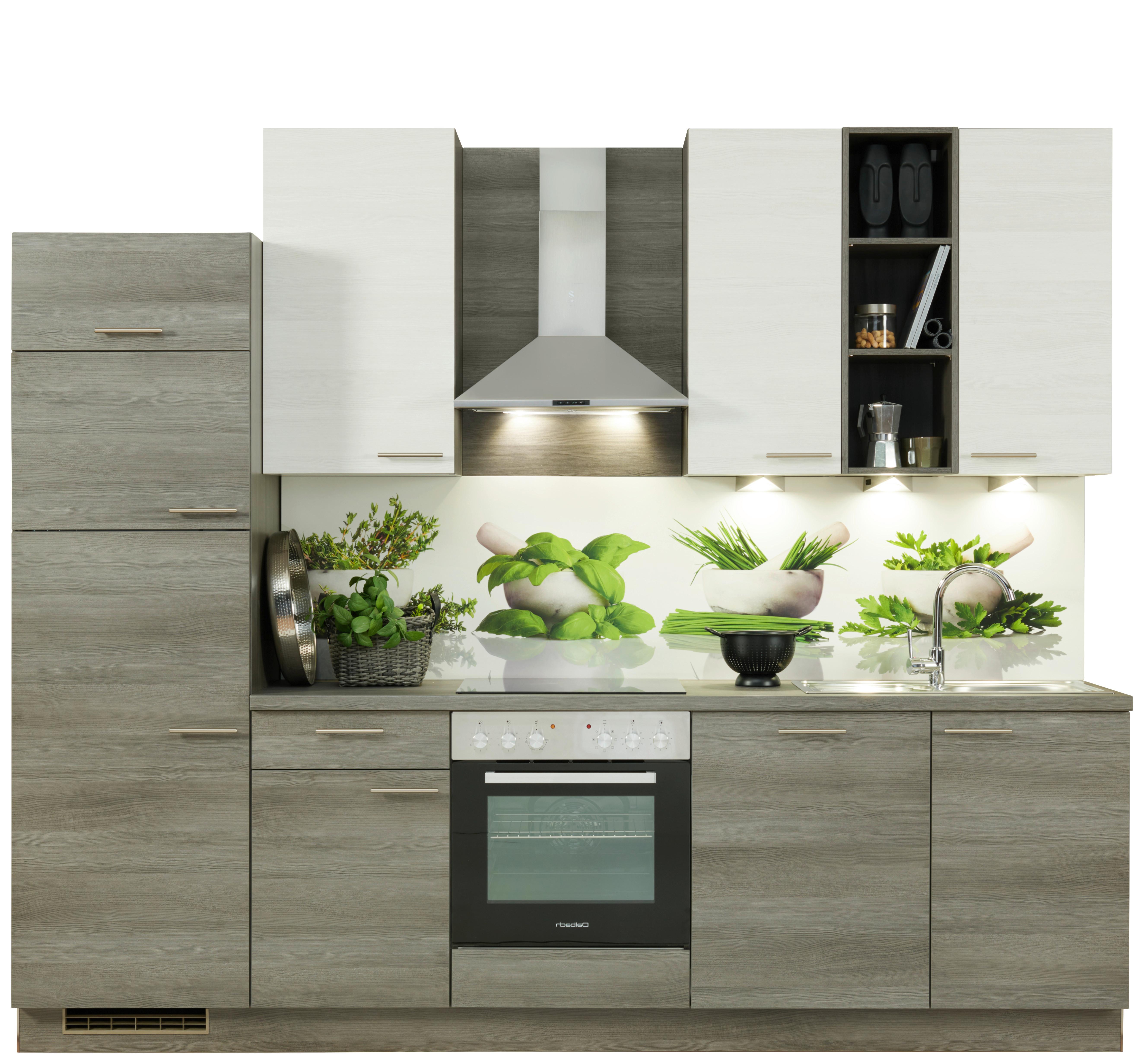 Küchenzeile Plan mit Geräten B: 280 cm Eiche Dekor/Weiß