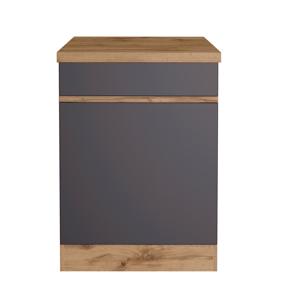 Küchenunterschrank Turin 60 cm Grau/Wotaneiche Dekor - Eiche Wotan/Grau, Design (60/86/60cm) - Held