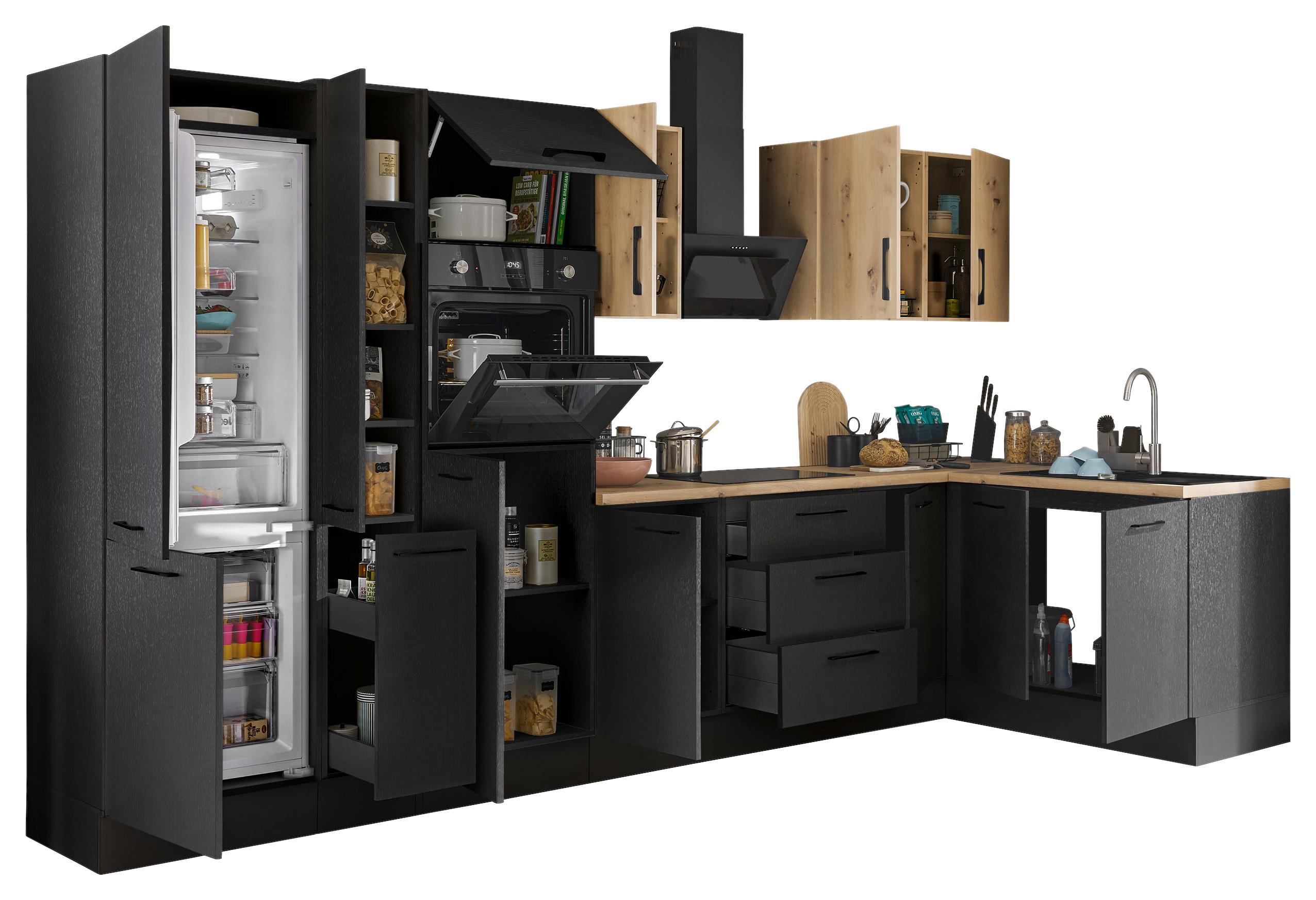 Eckküche Turin Schwarz/eiche Dekor 360x165 Cm - Schwarz/Eiche Artisan, Basics, Holzwerkstoff (360/165cm) - MID.YOU