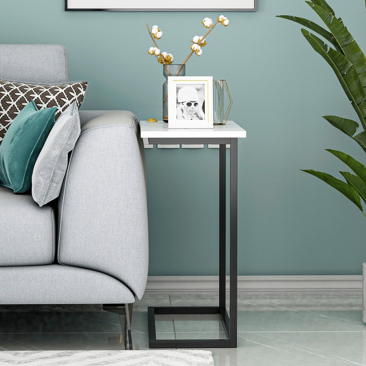 Beistelltisch Narin Weiß B: 64 cm - Schwarz/Weiß, Design, Holzwerkstoff/Metall (64/30/62cm) - Livetastic