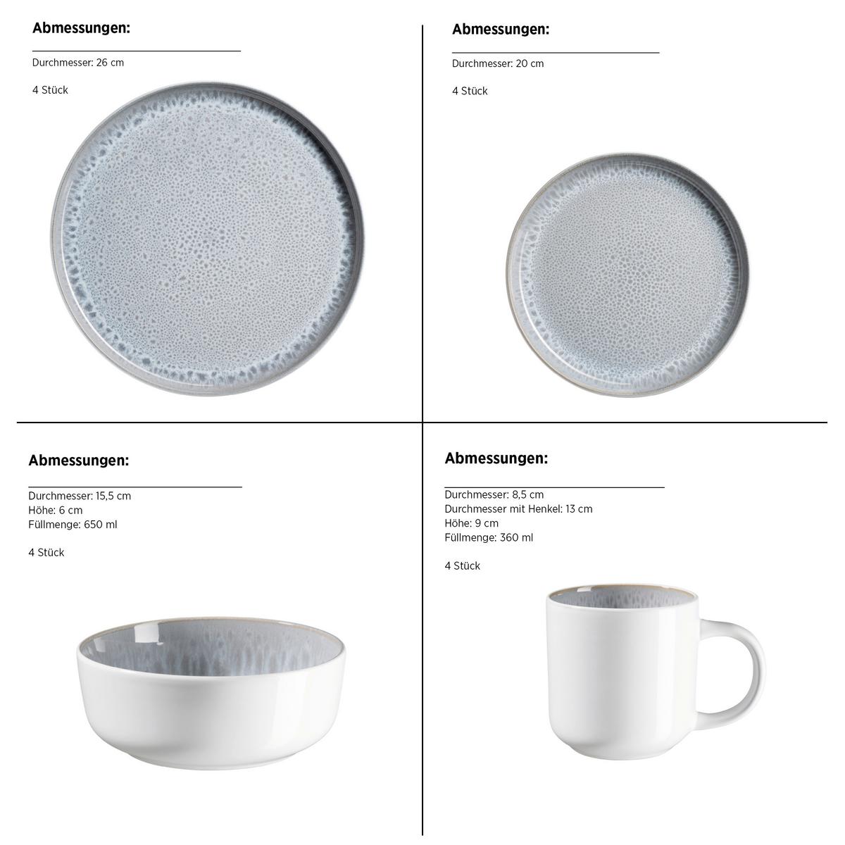 Kombiservice Lunaria Steinzeug, Grau, 16-teilig - Grau, Basics, Keramik - Mäser