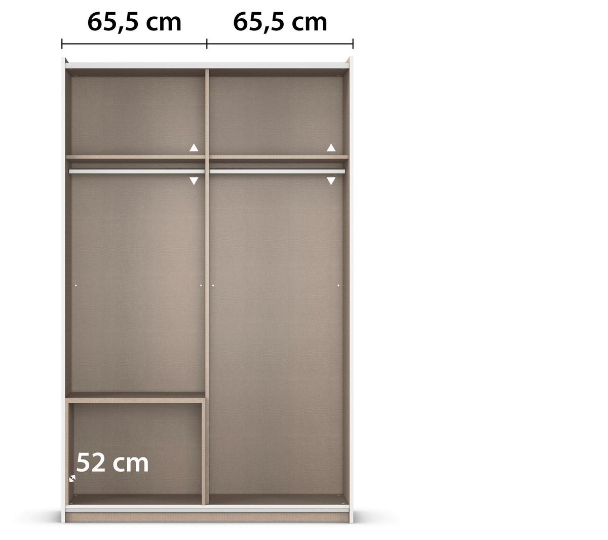 Schwebetürenschrank Stoke Weiß Metallic inkl.spiegel B:131cm - Weiß, MODERN, Holzwerkstoff (131/210/59cm) - Rauch Möbel