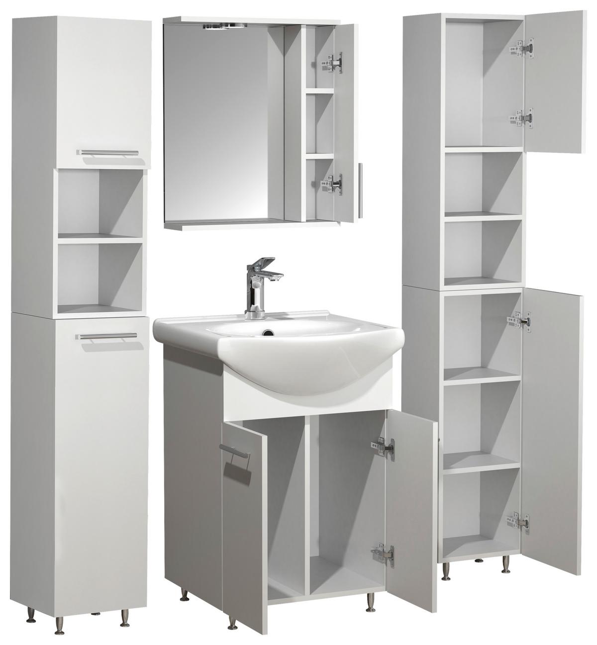 Badezimmer Lisalo M - Silberfarben/Weiß, MODERN, Glas/Keramik (110cm) - MID.YOU