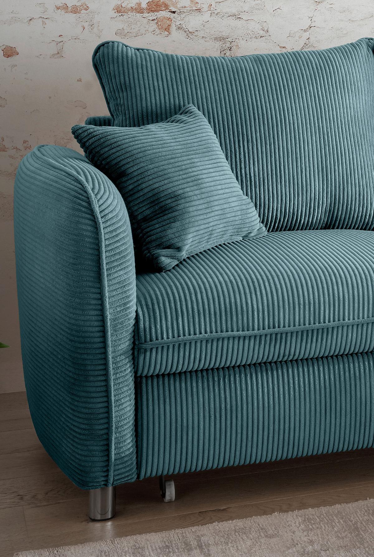 Eckschlafsofa Lauritio Petrol S: 254x160 cm - Chromfarben/Petrol, MODERN, Textil (254/160cm) - Livetastic