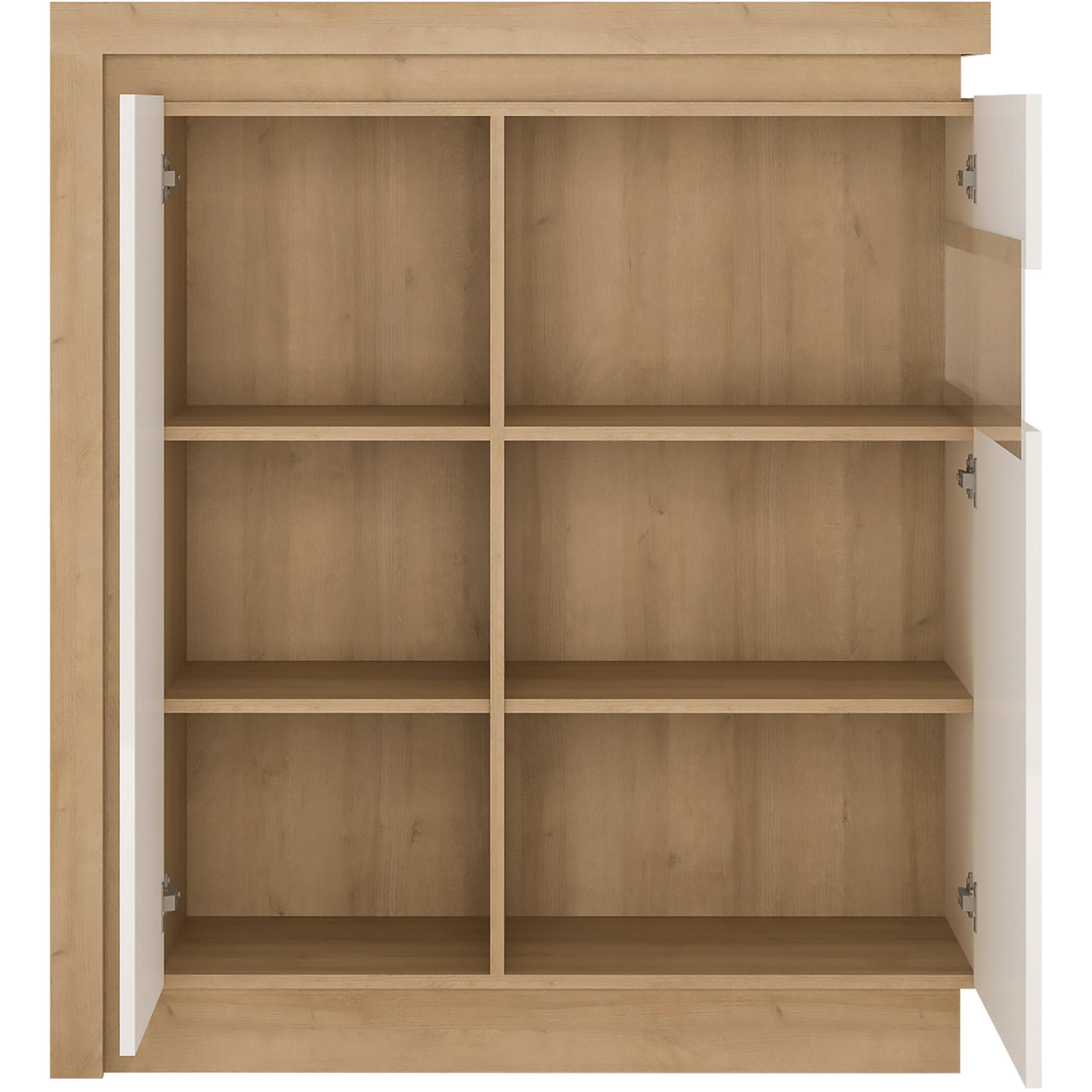 Kommode Lyon Hell Weiß, Eiche Dekor B: 107,5 Cm - Weiß Hochglanz/Eichefarben, Trend, Glas/Holzwerkstoff (107,5/123,6/42cm)