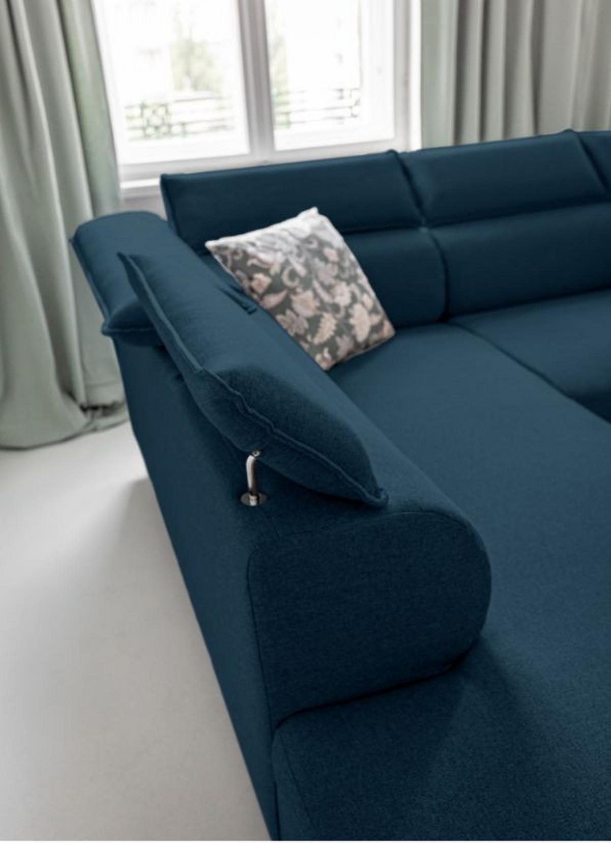 Rozkládací sedačka Simone, levé provedení - přírodní barvy/tmavě modrá, Moderní, dřevo/textil (253/82/95/208cm)