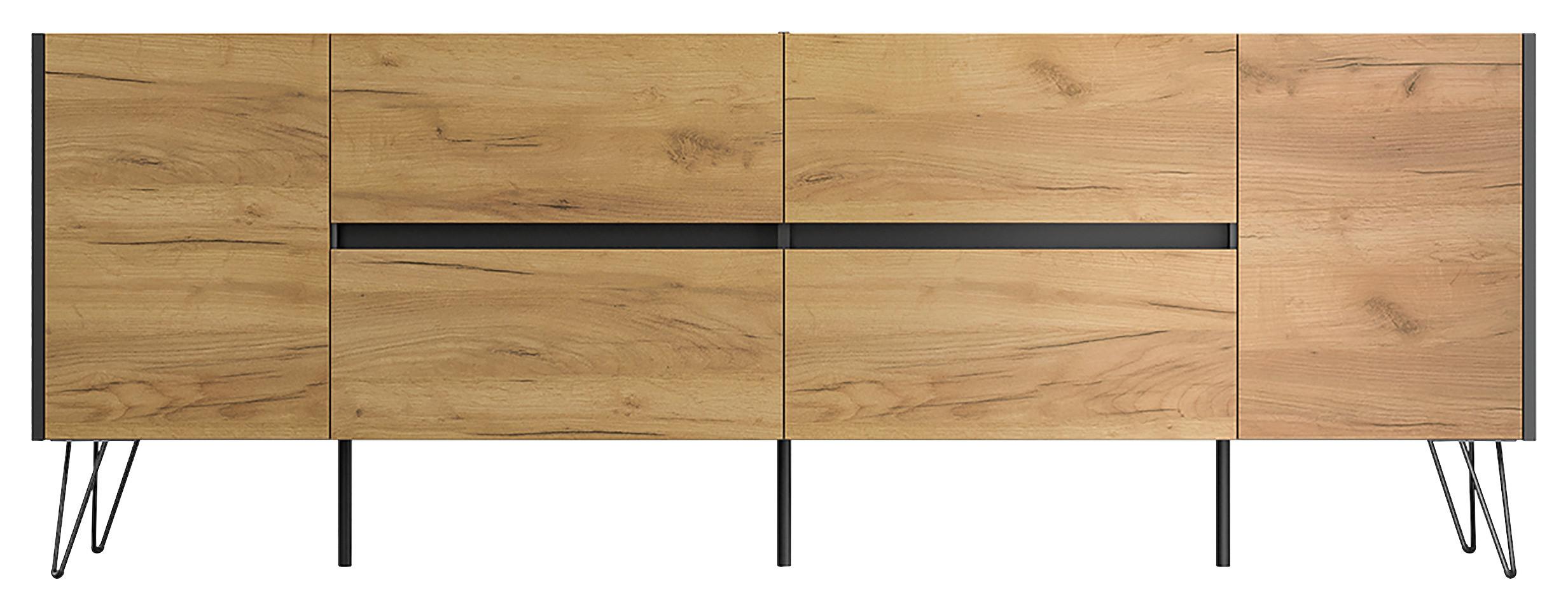 Sideboard Posseik Industrial Graphitfarben/Eichef. B: 199cm - Eichefarben/Schwarz, Design, Holzwerkstoff (199/75,8/42cm) - MID.YOU