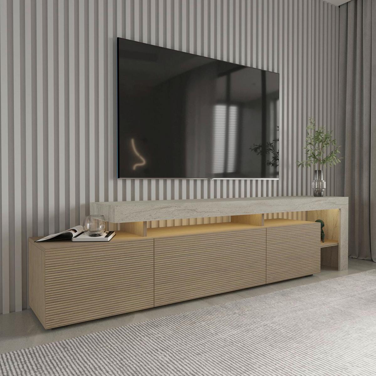 TV-ELEMENT Travertine/Eiche B: 192cm - Eichefarben/Beige, MODERN, Holzwerkstoff (192/53/37cm)