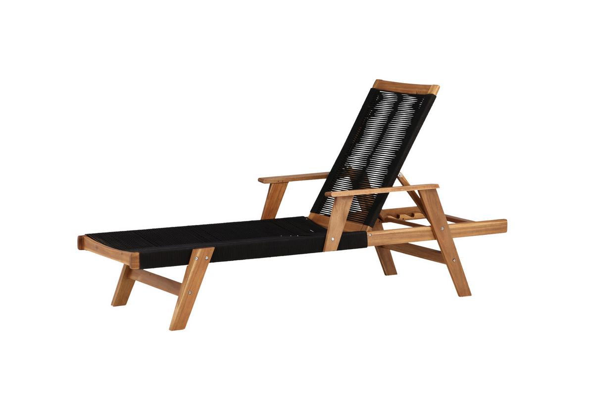 Sonnenliege Little John Akazienholz Verstellbar - Schwarz/Akaziefarben, KONVENTIONELL, Holz (73/35/200cm) - Gardenson