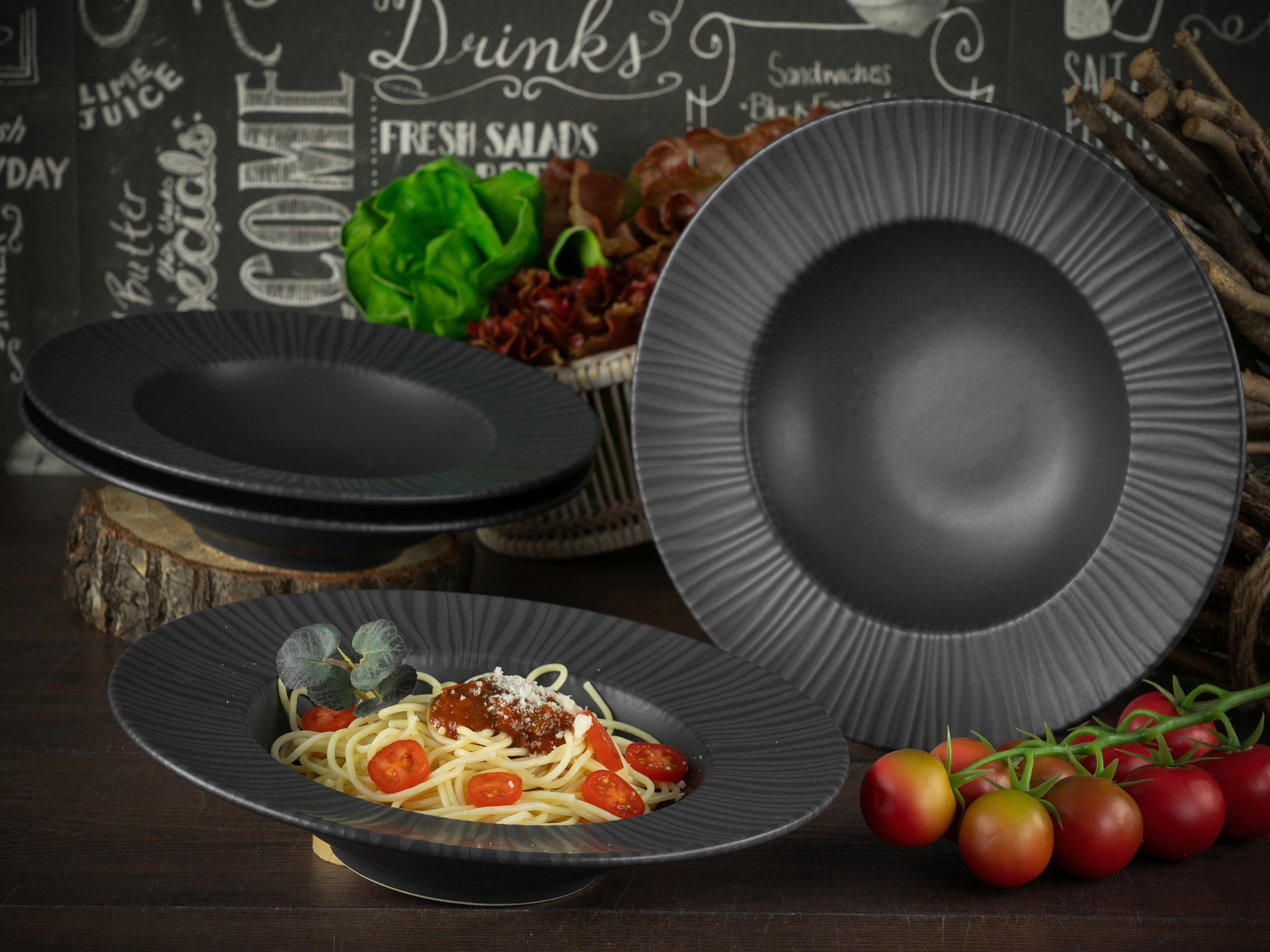 Talíř na těstoviny LAVASTONE VESUVIO, 4-dílný - antracitová, Trend, keramika (27cm) - Creatable