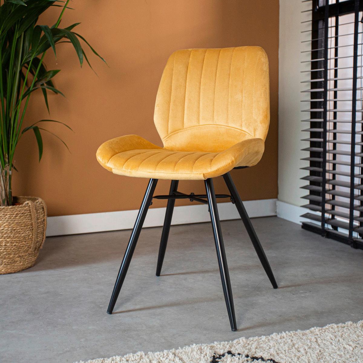 Stuhl-set Barron - Gelb/Schwarz, Design, Textil/Metall (47/82/55cm) - MID.YOU