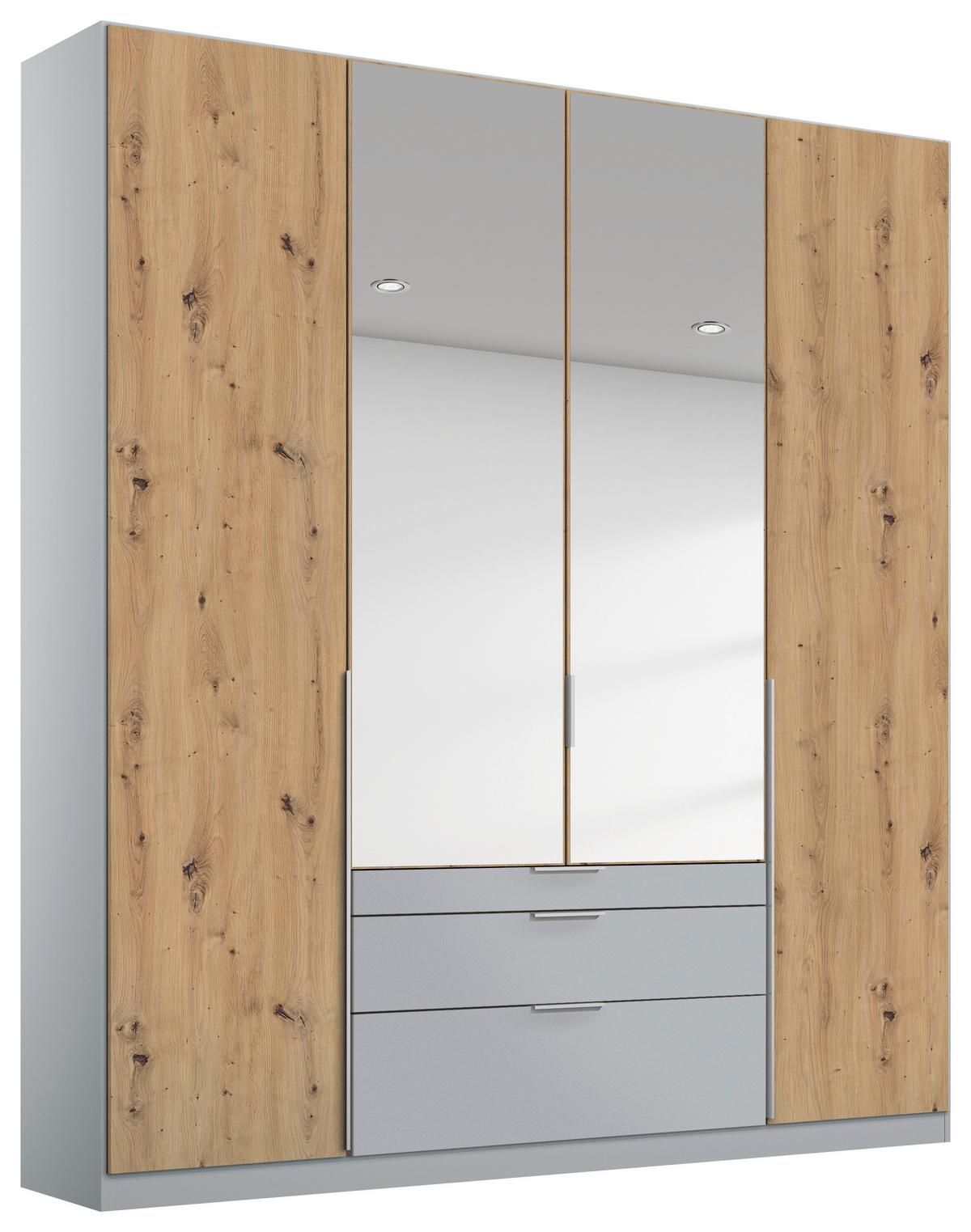 Drehtürenschrank Mit Spiegel 181 cm Alabama Extra Hellgrau - Silberfarben/Hellgrau, MODERN, Holzwerkstoff (181/229/54cm)