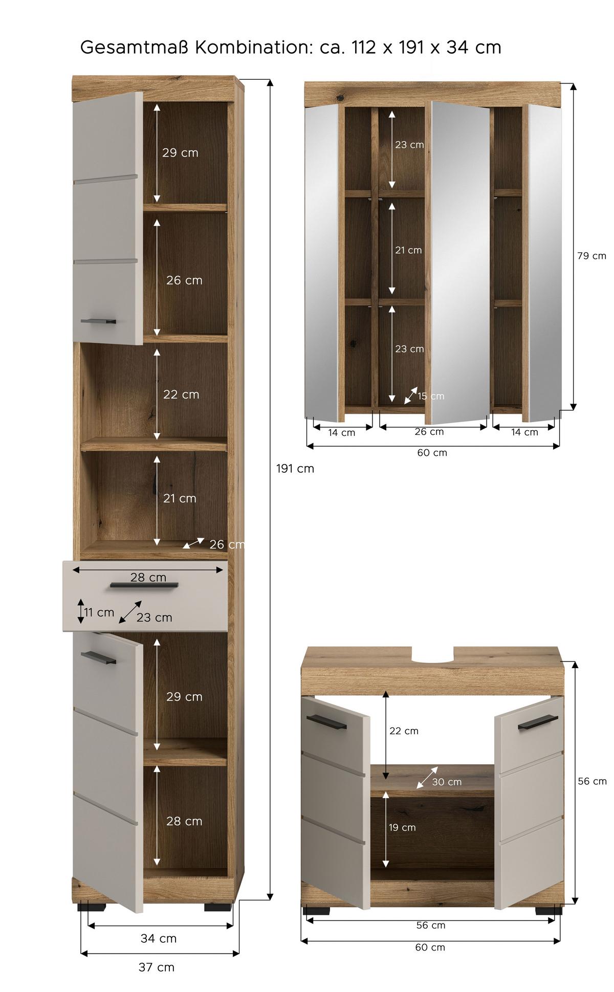 Badezimmer Scout Kaschmir/Naturfarben B: 97 cm - Kaschmir/Schwarz, MODERN, Glas/Holzwerkstoff (97cm) - MID.YOU