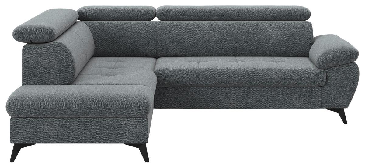 Ecksofa mit Bettfunktion Hudson, Chenille Dunkelgrau - Dunkelgrau/Schwarz, KONVENTIONELL, Textil (207/256cm) - Sembella