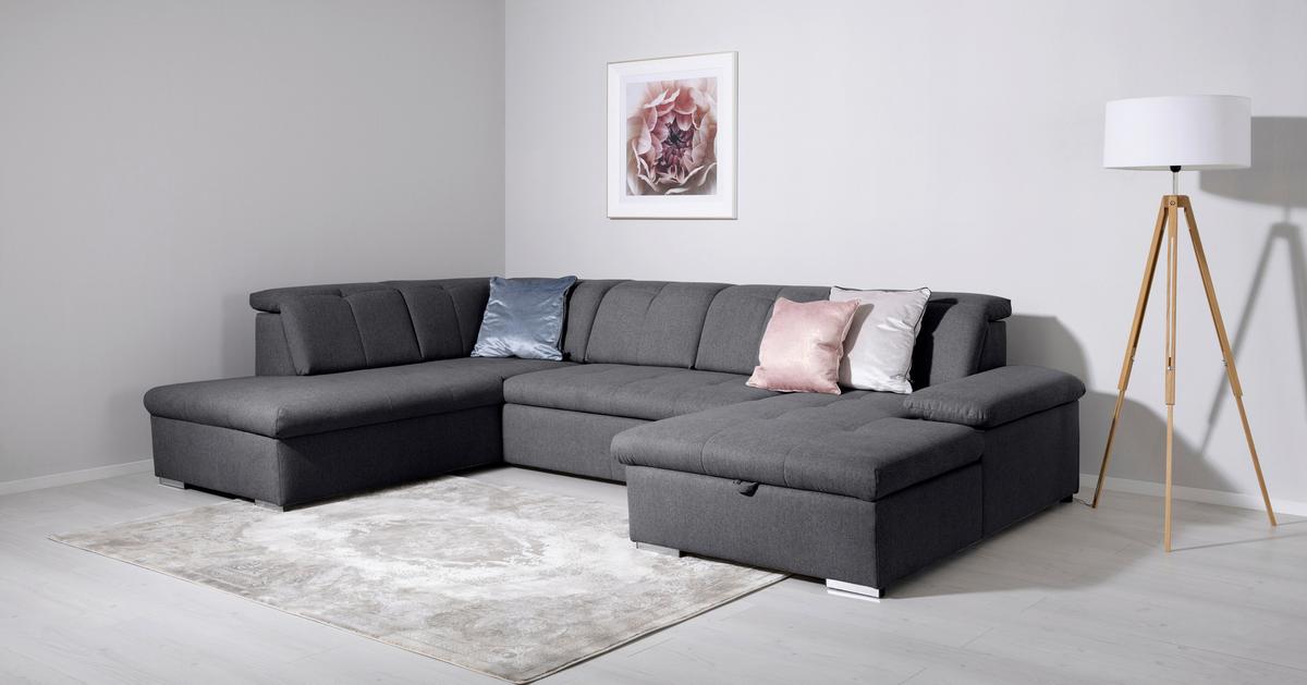 Wohnlandschaft Ramzes Dunkelgrau U: 215x328x173 cm - Dunkelgrau/Beige, Design, Textil (215/328/173cm) - MID.YOU