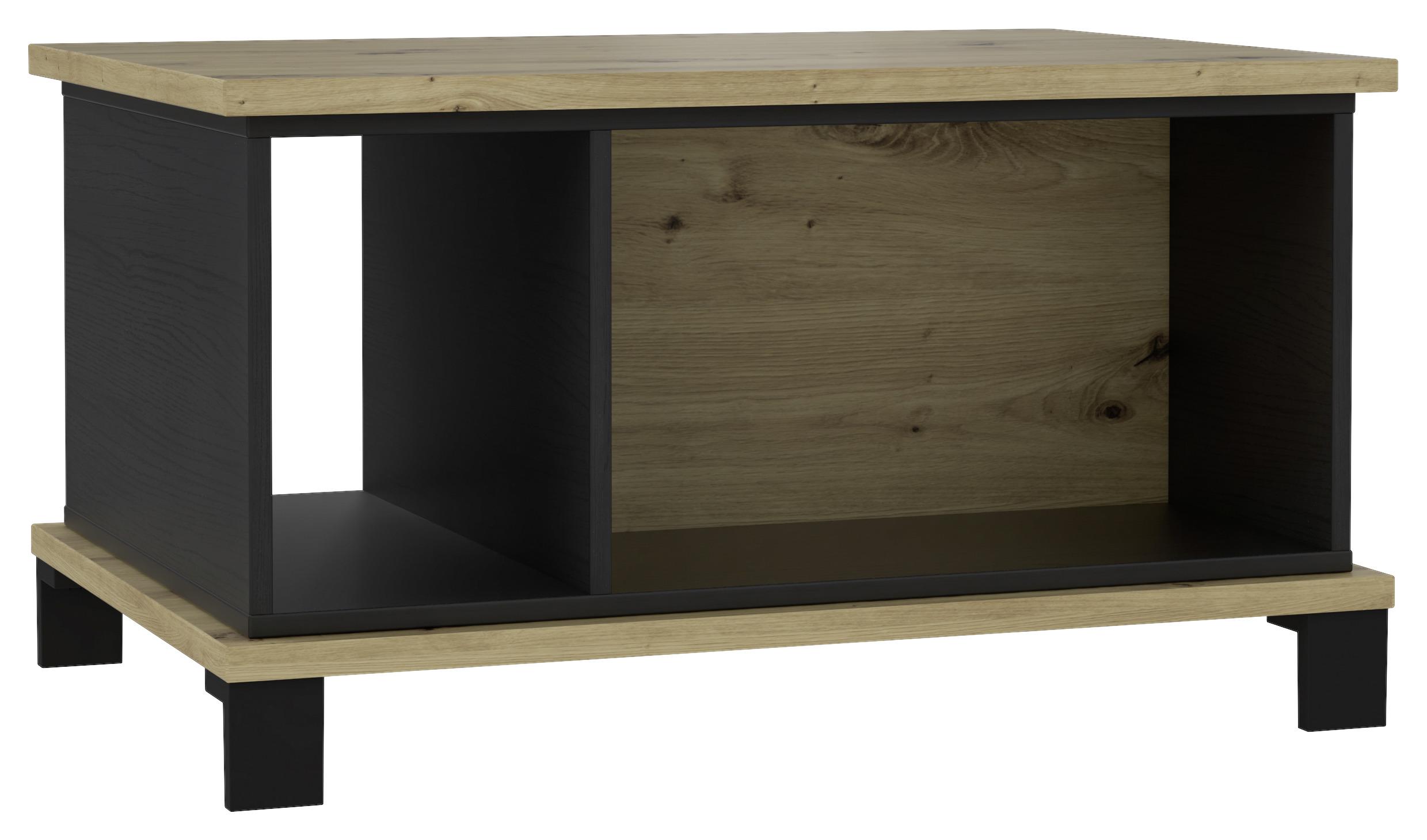 Couchtisch Mit Ablage Trondheim, Eichefarben/schwarz - Eichefarben/Schwarz, MODERN, Holzwerkstoff/Kunststoff (80/55/44,6cm) - MID.YOU