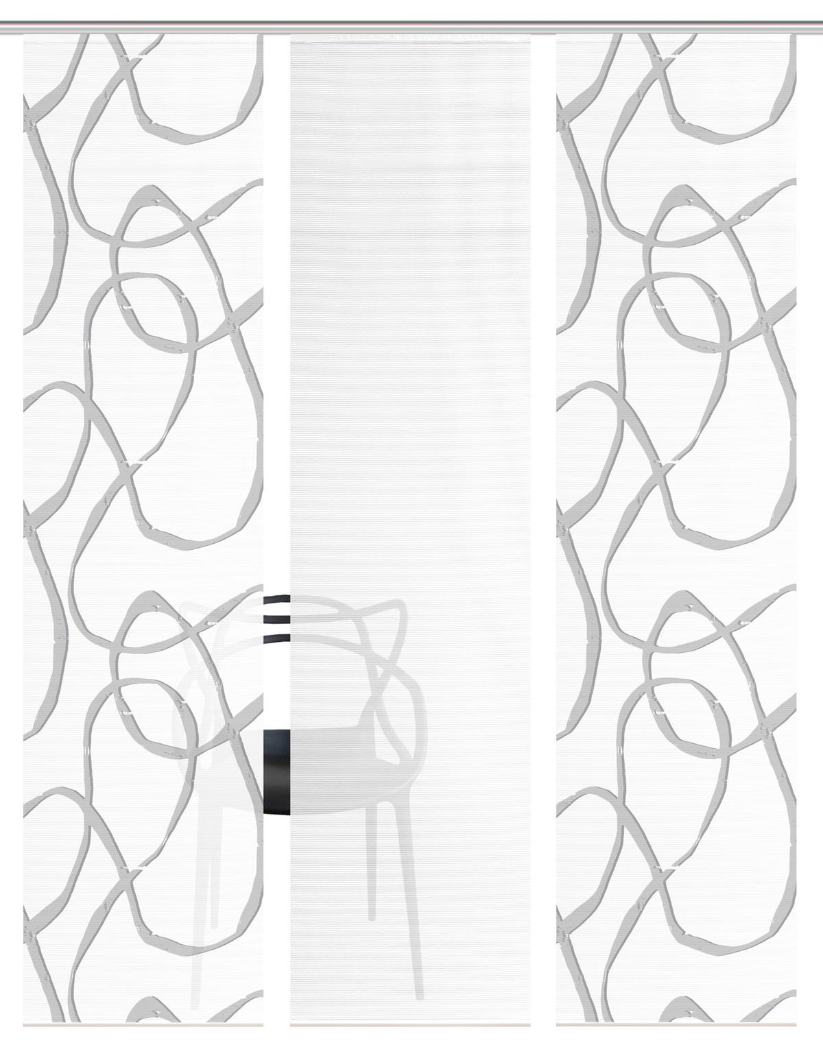 Flächenvorhang Ophelia 3er Set - Hellgrau/Weiß, KONVENTIONELL, Textil (180/260cm)