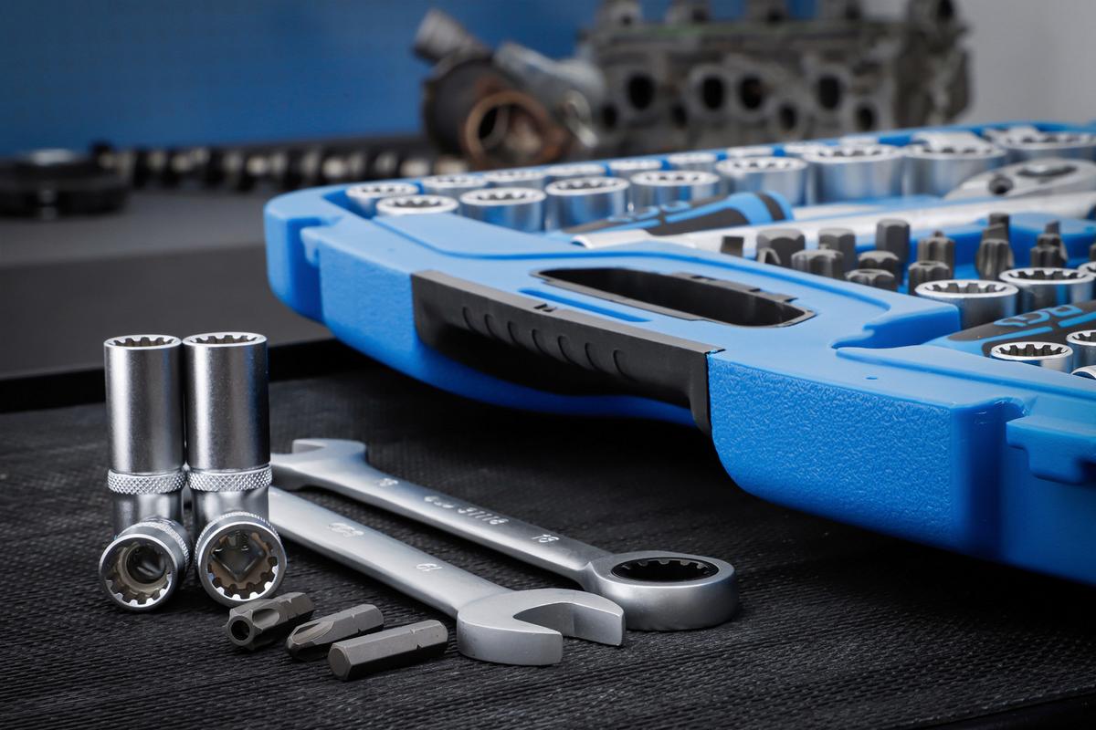 Steckschlüssel-Satz Gear Lock Blau/Silberfarben B: 41,7 cm - Blau/Silberfarben, Basics (55.9/41.7/11cm)